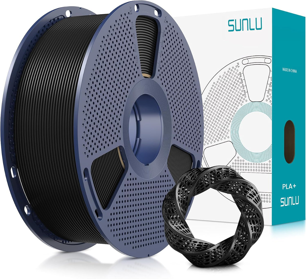 SUNLU PLA+ 3D Printer Filament, Tougher PLA Plus Filament 1.75mm, 1KG Black