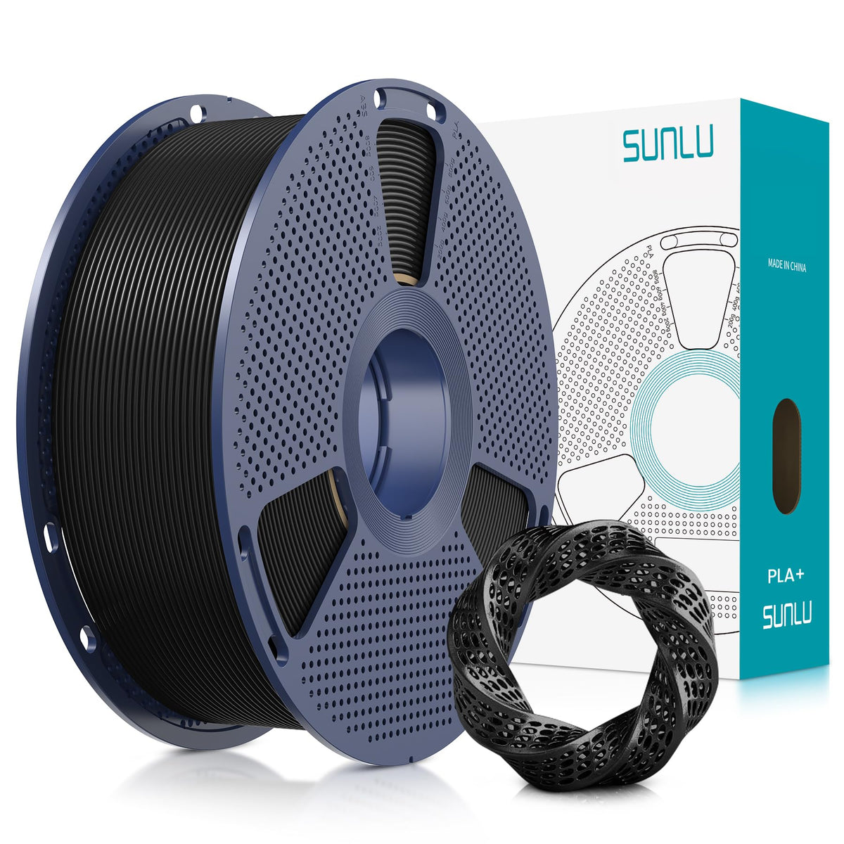 SUNLU PLA+ 3D Printer Filament, Tougher PLA Plus Filament 1.75mm, 1KG Black
