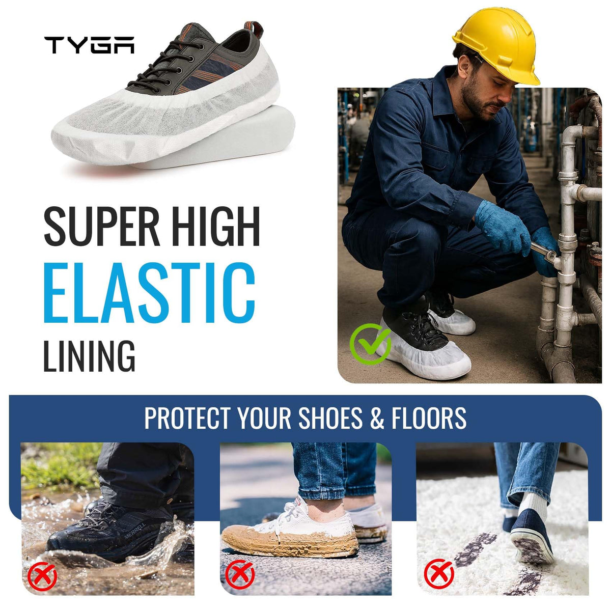 TYGA 20 Pieces Waterproof Reusable Shoe Covers - Blue