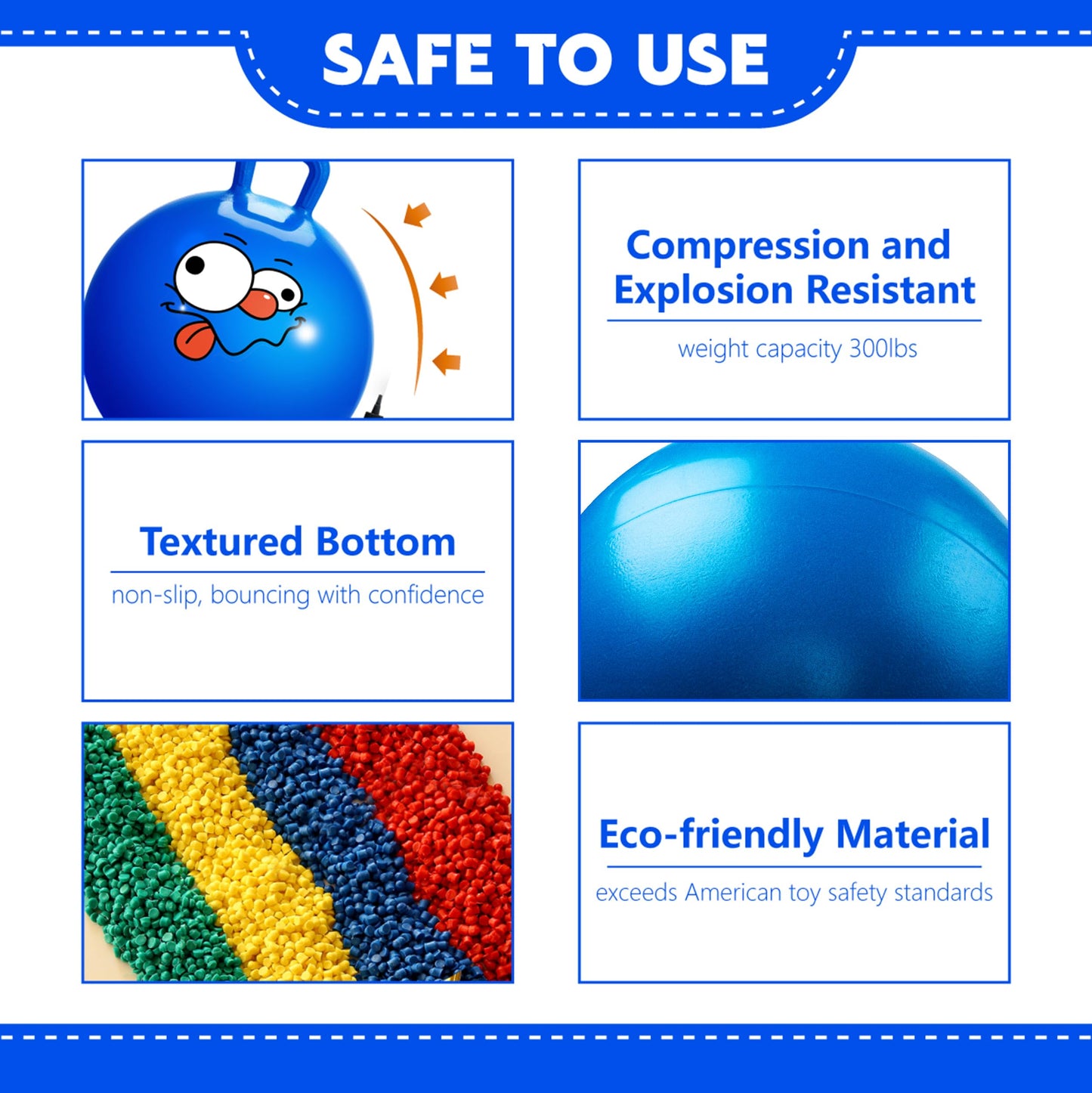 Vastoy 20 Inch Space Hopper Ball for Kids 6-9 Years - Anti-Slip Space Hopper with Hand Pump, Bouncy Inflatable Ride On Toy for Indoor Outdoor Fun, for Children (Blue Eyes)