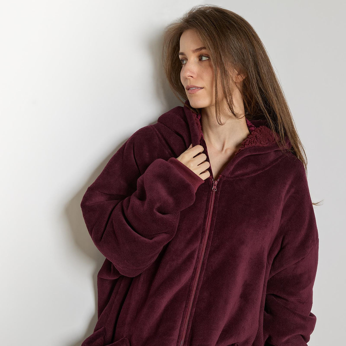 OHS Zip Up Hoodie Blanket Oversized Sherpa Fleece Thermal Sweatshirt Jumper