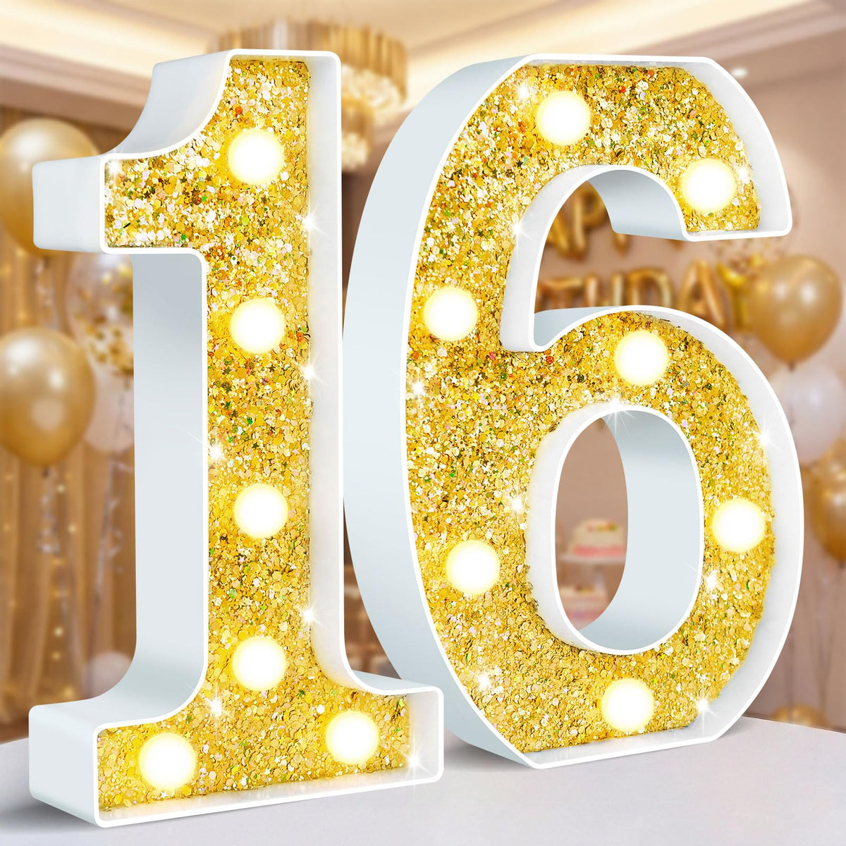 Ledido Pink Glitter Light Up Number 80 for 80th Birthday Decorations