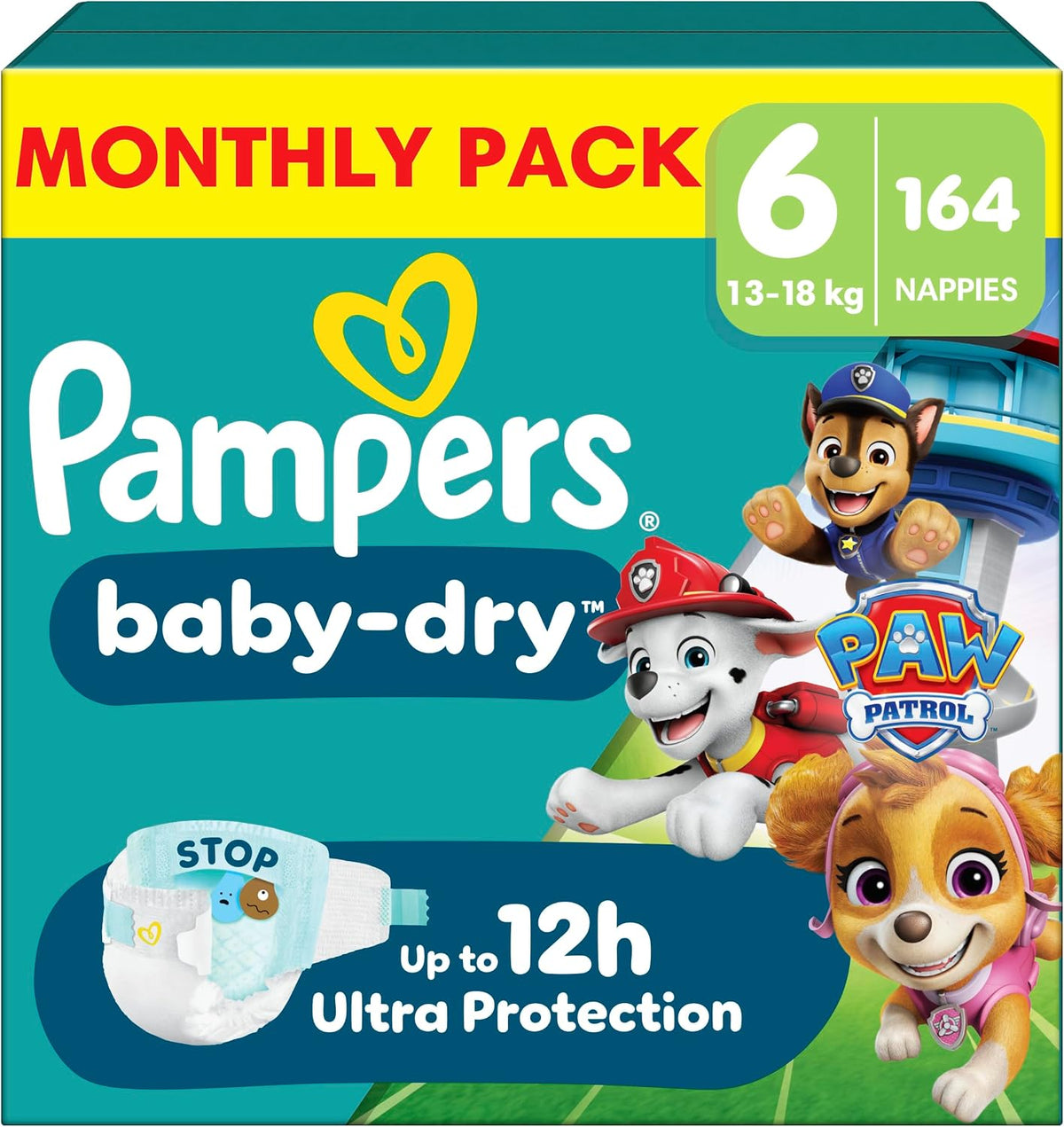Pampers Baby-Dry Nappies, Size 6 Giant, 164 Count