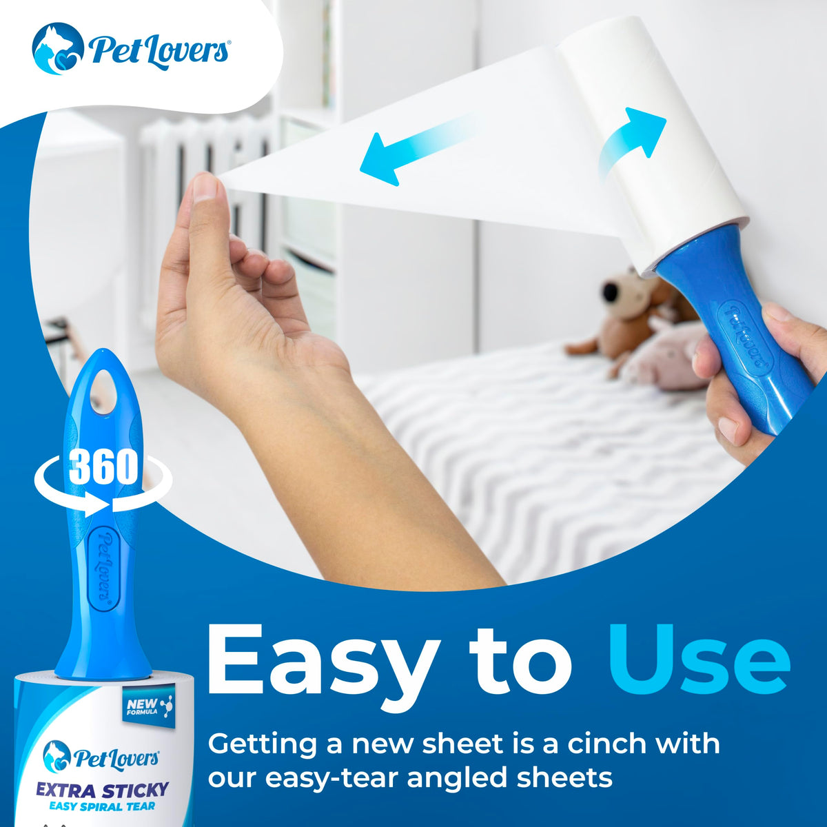 PetLovers Extra Sticky Lint Roller Mega Value Set 450 Sheets for Pet Hair Removal Dog and Cat Lint Remover 5 Pack