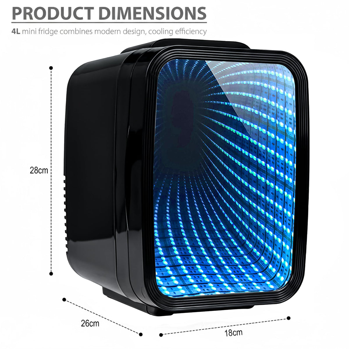 Crystals 4/10/15L Litre Mini Fridge, Table Top Small Fridge Cooler & Warmer for Car Bedrooms Desk Office, 12V DC - 220 AC, Mini Fridge for Bedrooms – Energy Efficient (Black, 4L Litre)