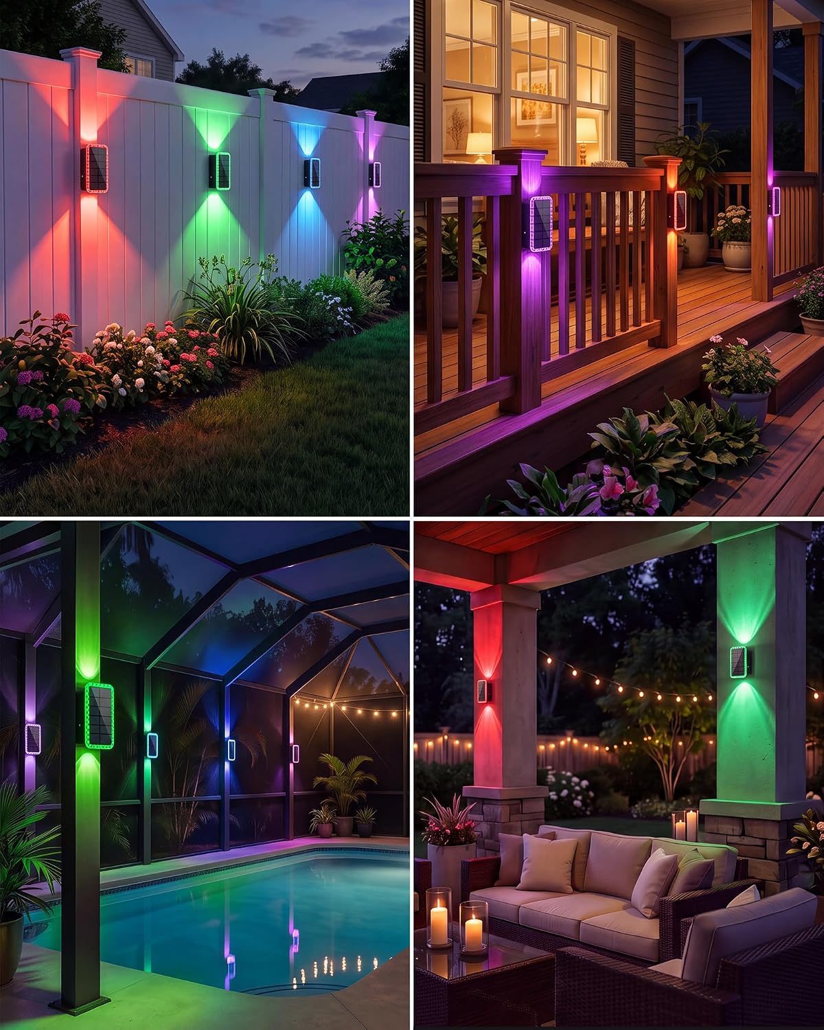 vighep RGB Solar Fence Lights Outdoor 3 Pack, 11 Mode Up & Down Wall Lights