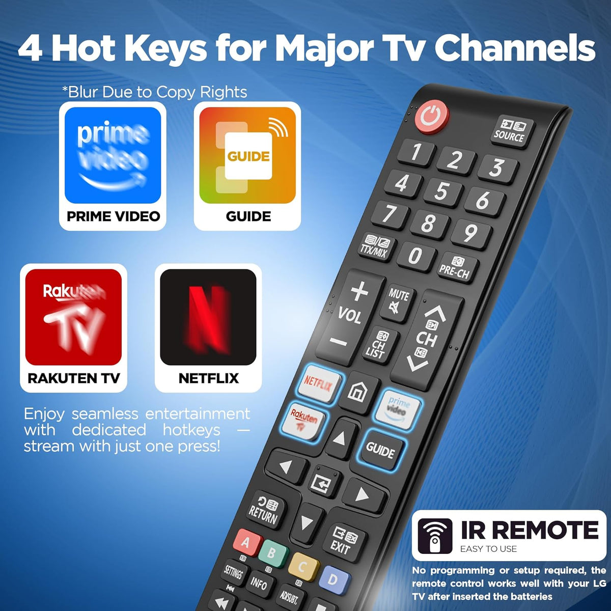 Smart Samsung Remote Controls For Smart Tv with Netflix, Prime Video, Rakuten Tv Buttons For All Samsung Tv Led Qled Uhd Frame Curved Solar Hdtv 3D 4K 8K Smart TVs, Universal Samsung Tv Remote