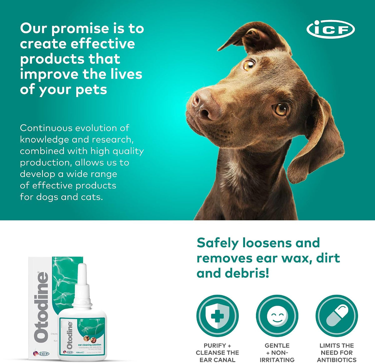 Otodine Dog & Cat Ear Cleaner, Ear Wash Solution for Wax & Odour, 100 ml