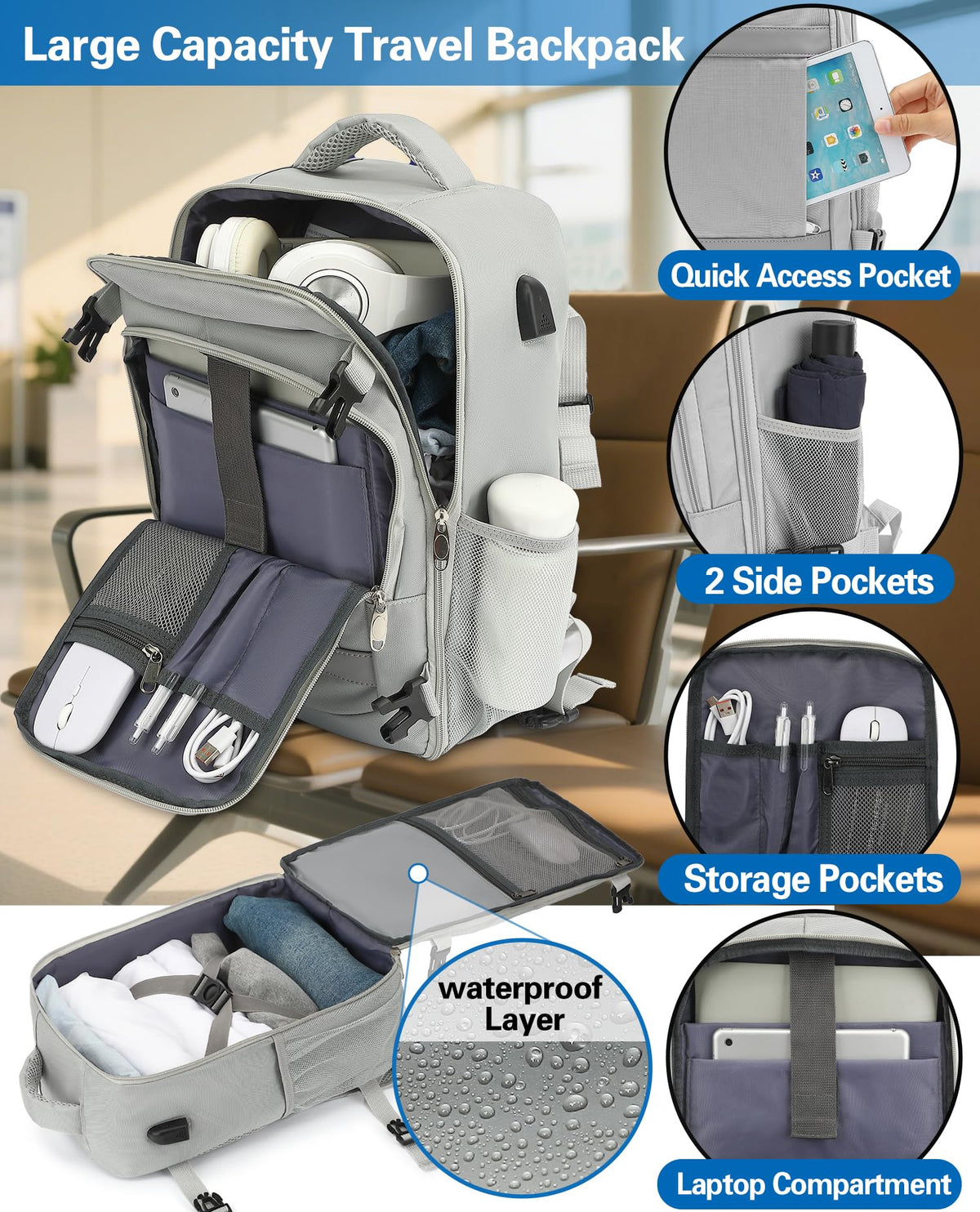 KLOSTAIN Cabin Bags 40x20x25 for Ryanair Underseat Travel Backpack Hand Luggage Carry-ons Bag Cabin Size 20L for Airplanes Flight Ruscksack Black