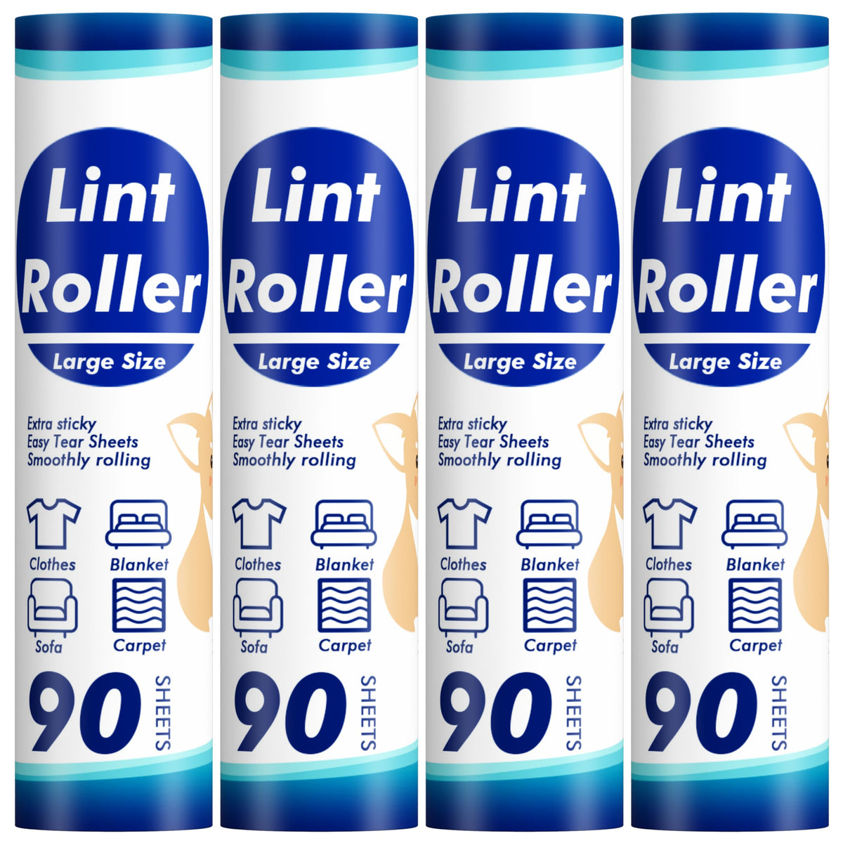 Lint Rollers 400 Sheets Lint Remover for Pet Hair, Couch, Clothes Furniture, and Carpet, 2 Handles, 4 Rolls(100 Sheets Per Roll)