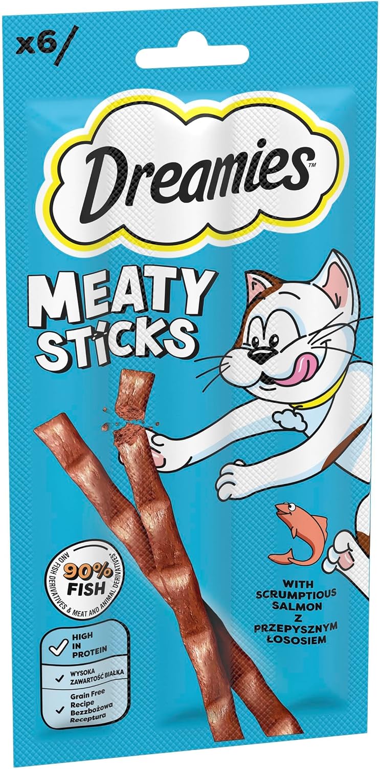 Dreamies Meaty Sticks 84-Piece, Cat Treats Tasty Snacks with Delicious Salmon, Pack of 14 x (30 g)