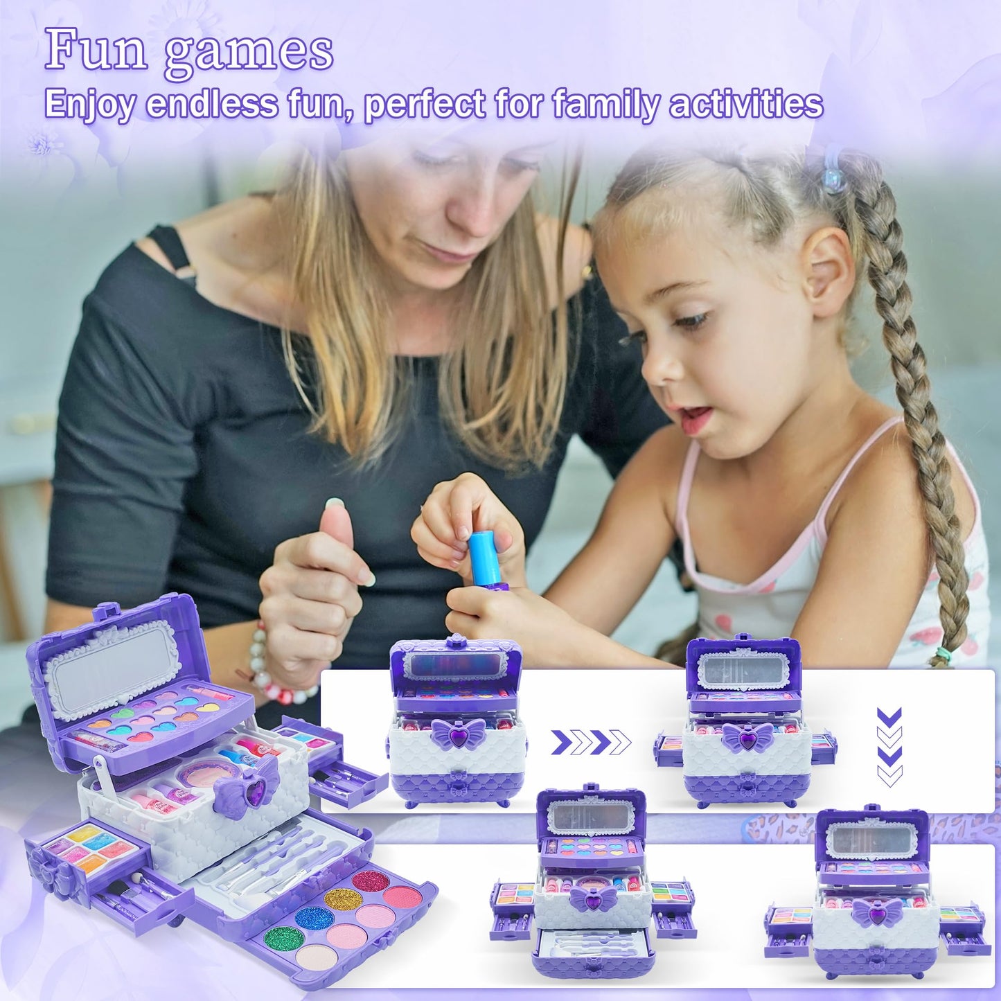 Kids Makeup Sets for Girls - Safe and Washable Kids Makeup, Real Make Up Set for Girls Children Toddler, Little Girl Play Games Toys Presents, Princess Birthday Gifts for 4-12 Year Old(Light Purple)