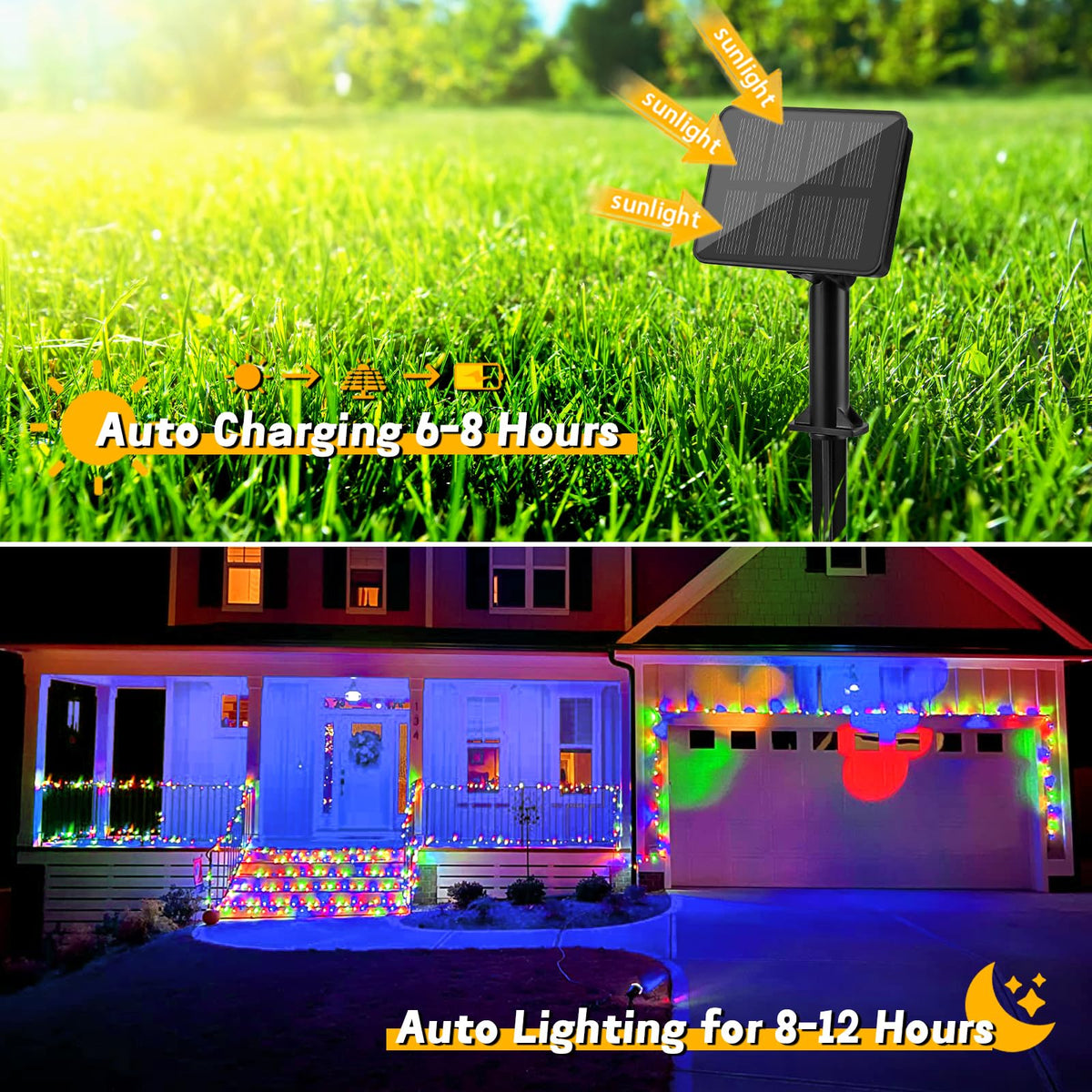 Gcstnn Garden Solar Lights Outdoor, 5M 50 LED Solar Fairy Lights, Copper Wire 8 Modes Waterproof String Lights for Yard, Christmas Tree, Bedroom, Gate, Indoor/Outside Decorations(Orange)