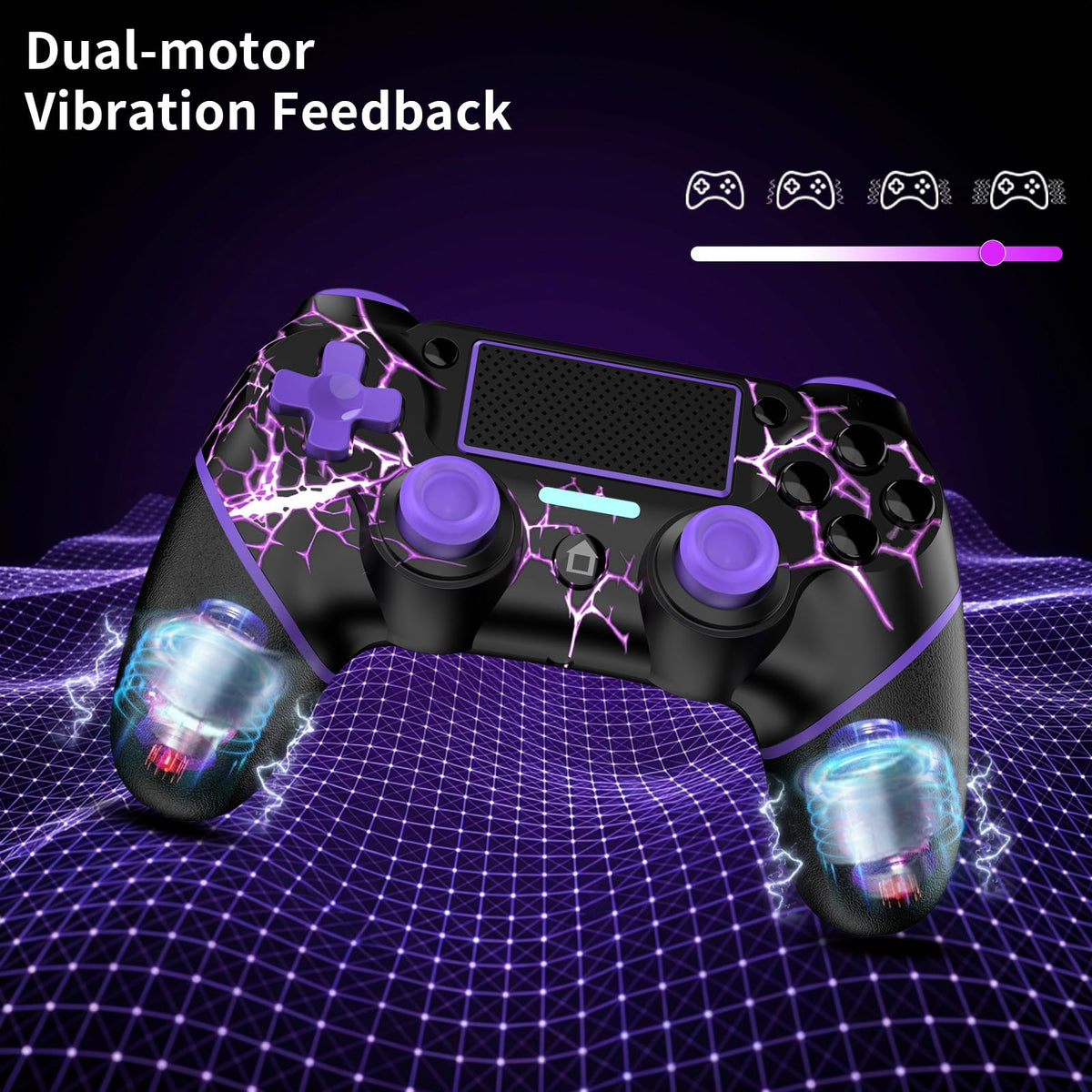Reddening for PS4 Controller 2 Pack, Controller PS4 for PS4/Pro/Slim/PC, Gamepad Joystick with Turbo/Back Button/Dual Vibration/6-Axis Gyro Sensor/Touch Panel (2 printed purple)