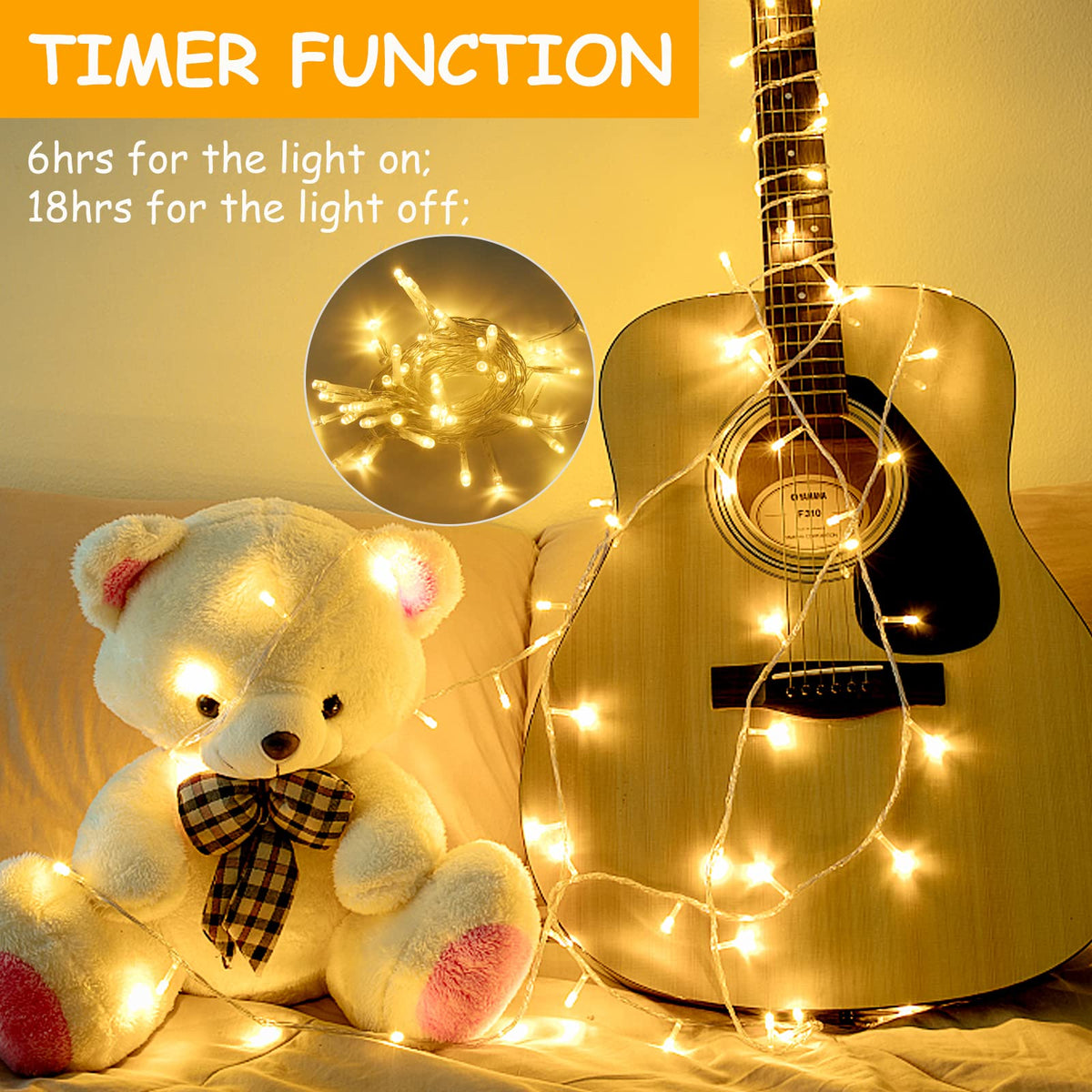 cshare LED Fairy Lights, 5M/16.4Ft 50LEDs with Timer (6 Hours ON | 18 Hours Off) is Battery Operated for Room,Patio,Halloween,Christmas,Indoor/Outdoor Decoration| Cool White