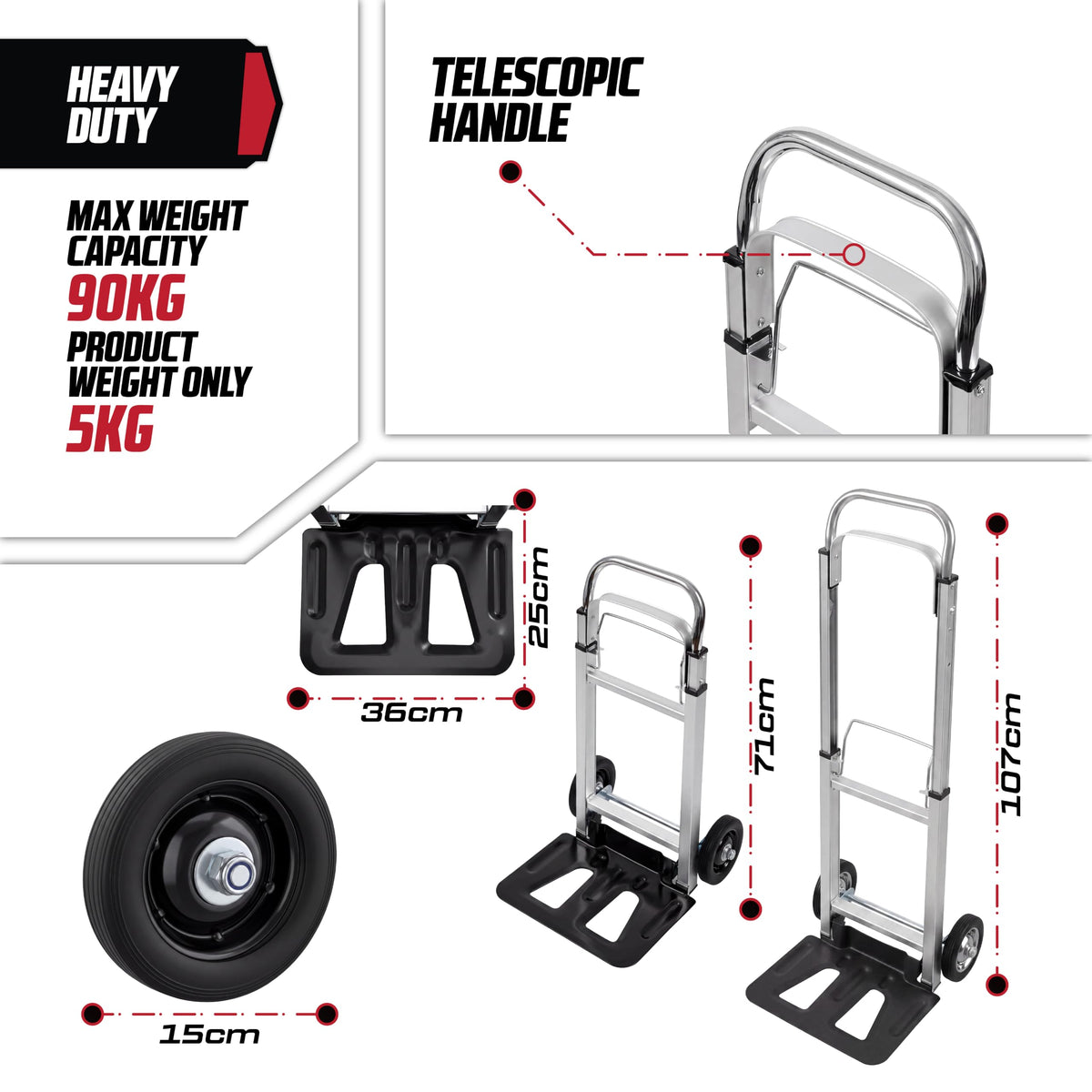 MoverX Folding Hand Truck Aluminium, Heavy Duty Hand Truck Foldable Trolley on Wheels, Multi Purpose Sack Truck Moving Trolley, 80kg