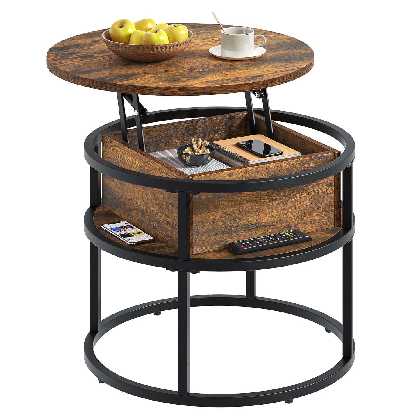 YITAHOME Coffee Table with Lift Top, lift up Coffee Table Round with Hidden Storage Compartment, 60x60x47cm