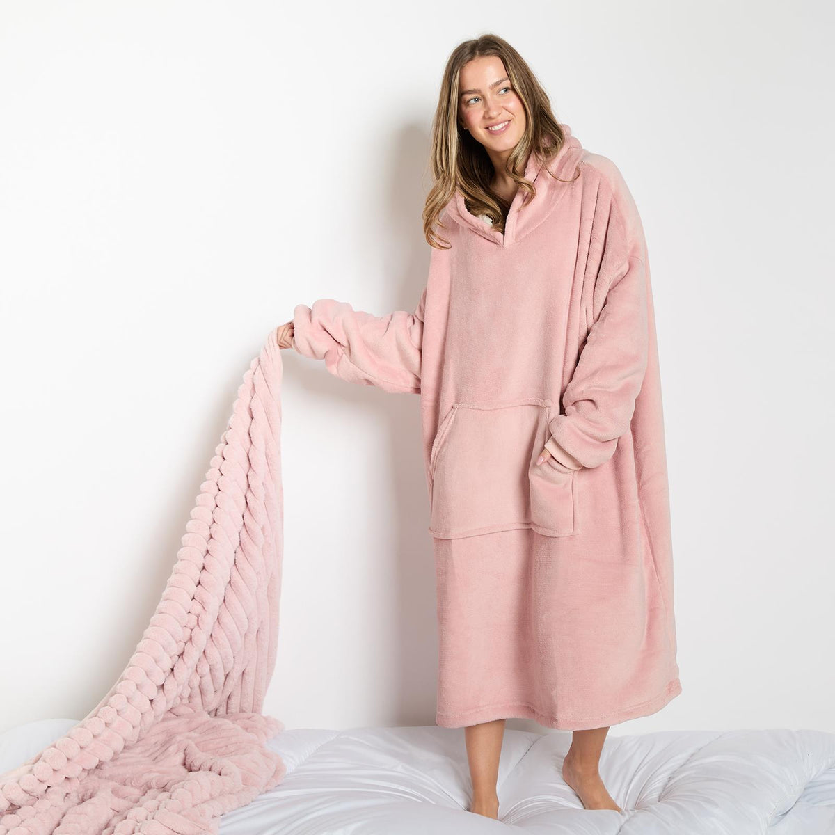 OHS Extra Long Hoodie Blanket Oversized Soft Sherpa Fleece Giant Sweatshirt