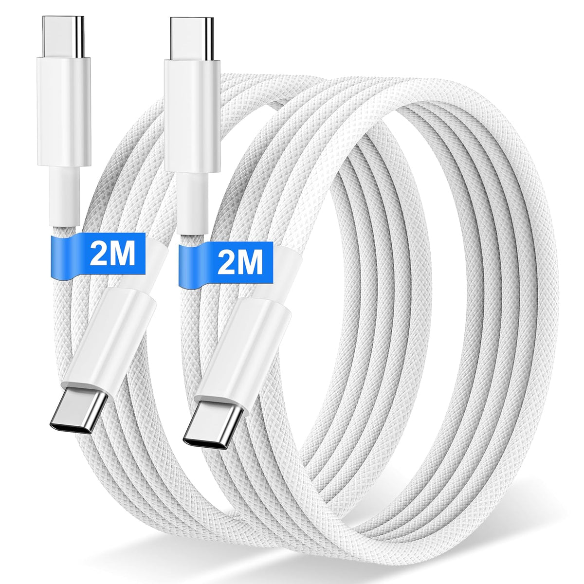 USB C to USB C Charger Cable 2M 2Pack, 60W Nylon Braided USB C to C Cable Original Fast Charge Type C Data Cable for iPhone 18 Pro Max/Duo/Fold/17e/17Air/16/Plus, Samsung Galaxy S26 S25, MacBook Air
