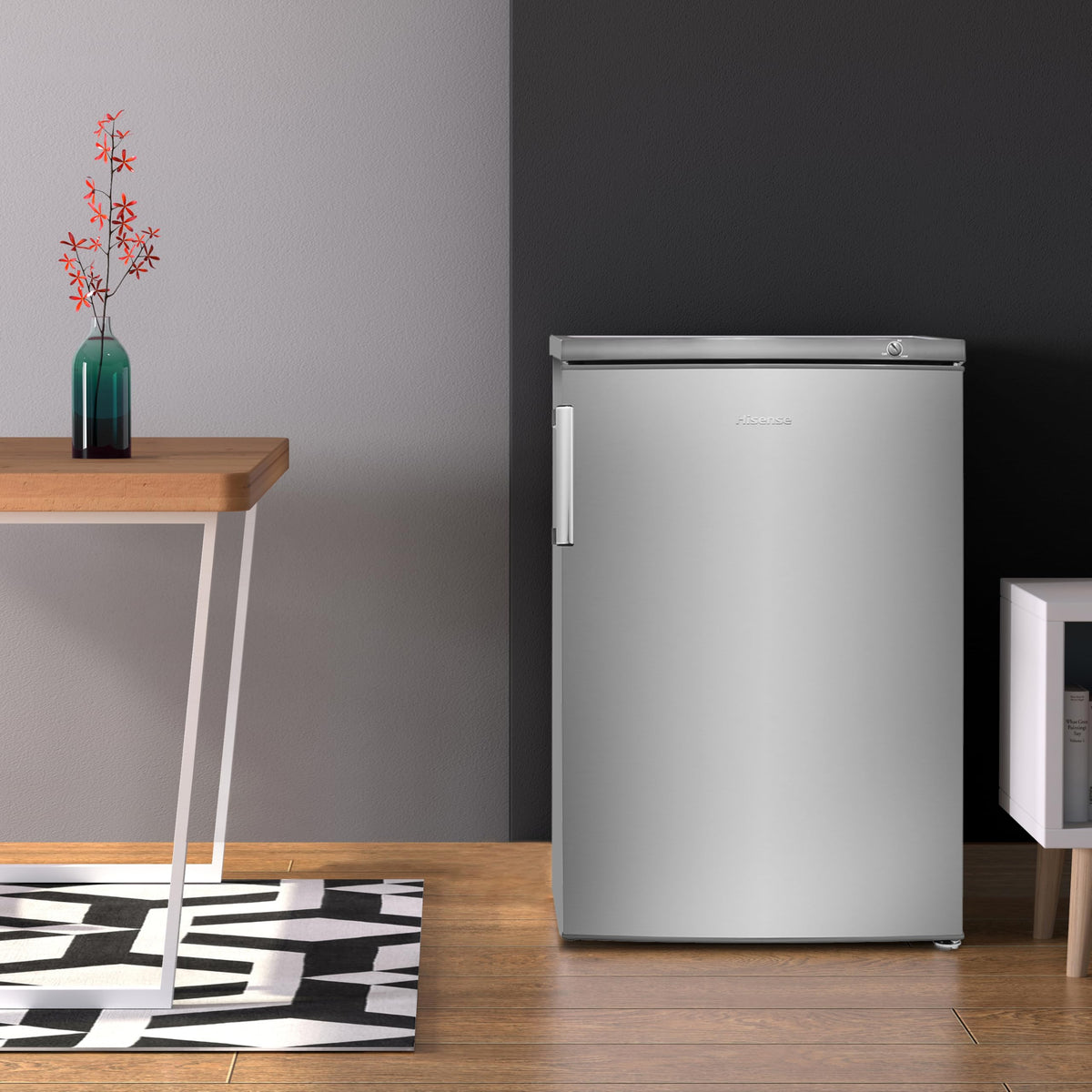 Hisense FV105D4BW21 56cm Under-Counter Freezer, 82-Litre Capacity, Reversible Door, 3 Freezer Drawers, White, E Rated