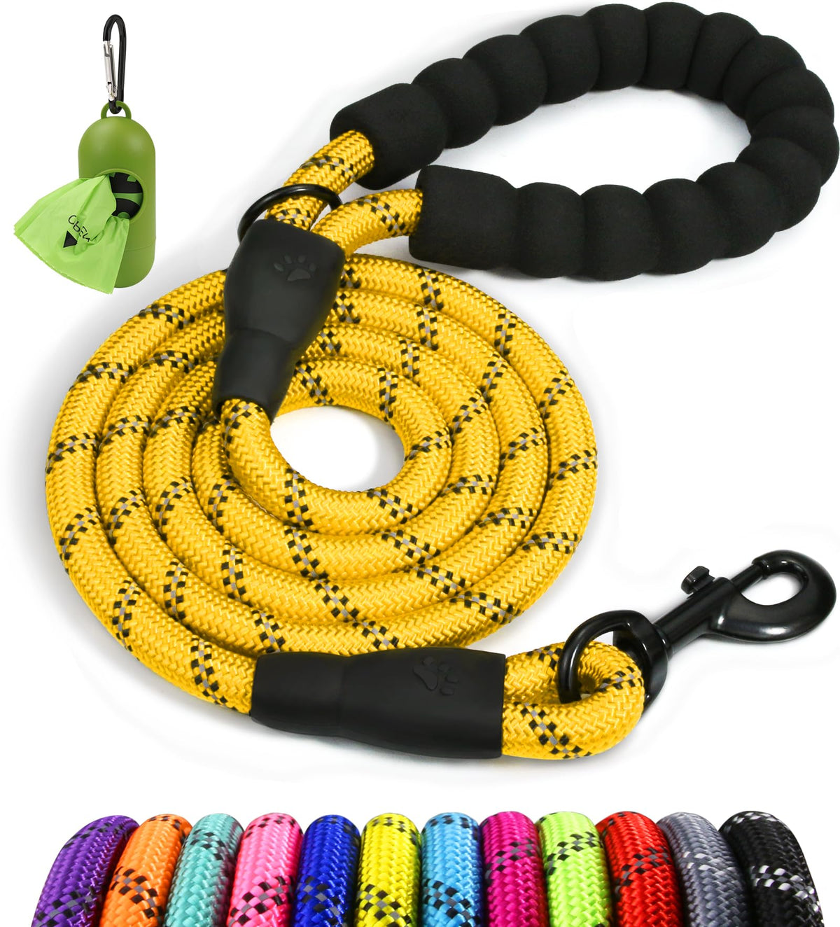 Taglory Rope Dog Lead with Soft Padded Handle – Reflective Rock Climbing Rope Lead for Small and Medium Dogs 120 cm 1.0 cm Black