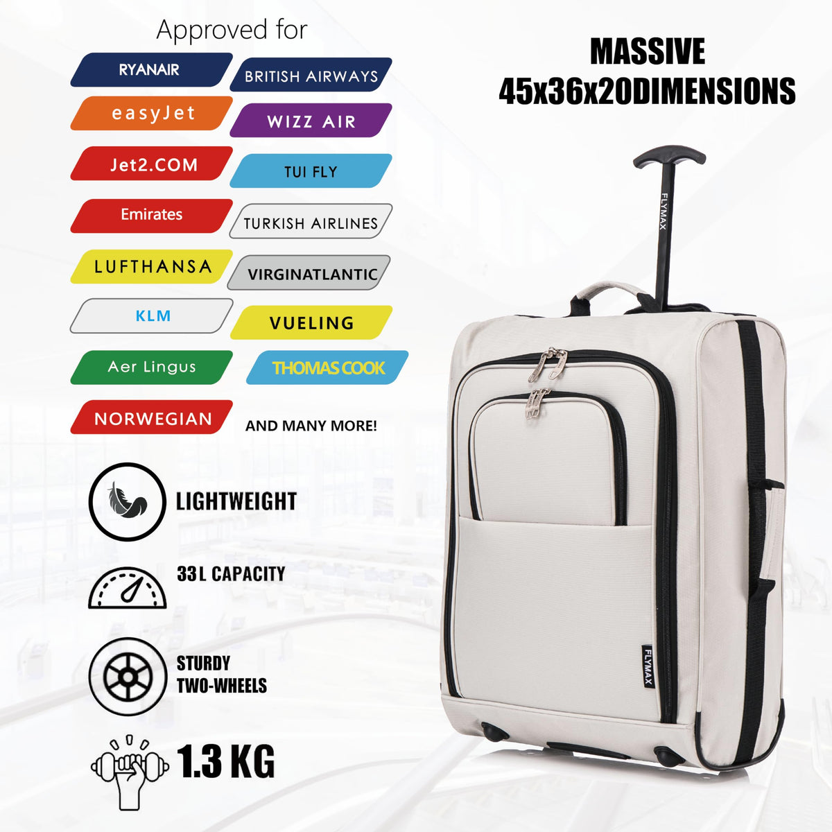 Easyjet 45x36x20 Carry on Suitcase Approved Underseat Cabin Bag Case Lightweight Hand Luggage 1.3kg 33L Black