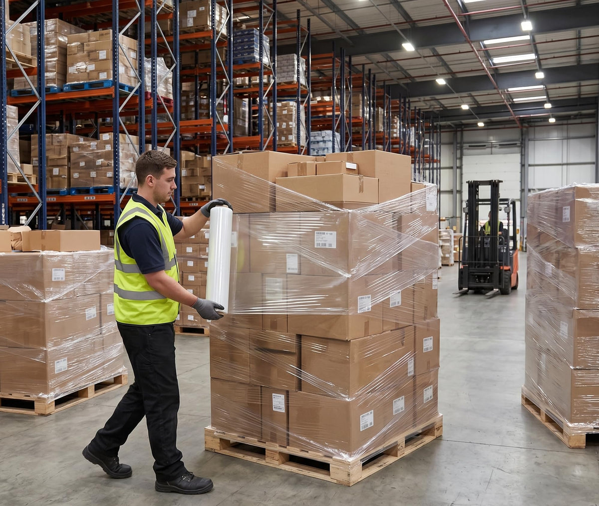 REQUISITE NEEDS Heavy Duty Stretch Film 400mm x 250m – Waterproof & Moisture Proof Pallet Wrap for Packaging, Moving & Storage (Black, 6)