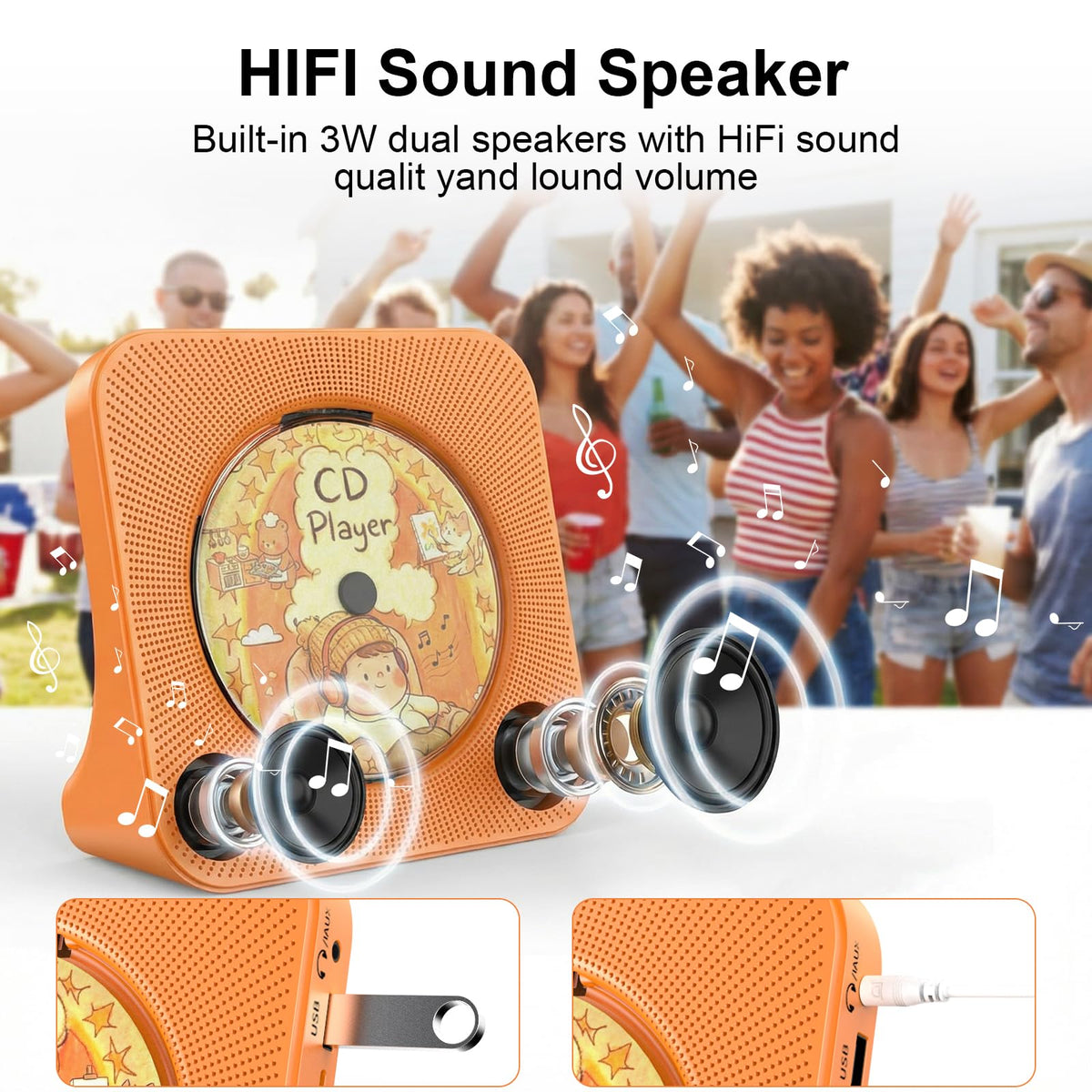 Portable CD Player with Bluetooth, Gueray Desktop CD Players for Home, Bulit-in Double HiFi Speakers, AUX&Headphone Jack, FM Radio Boombox with Remote Control, USB Port,LCD Display (Blue)