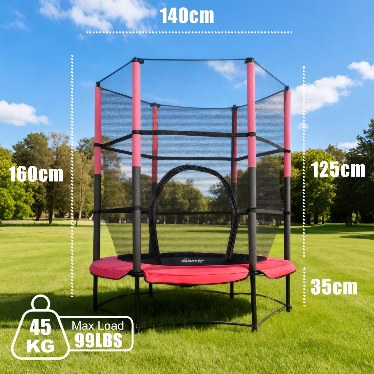 GALACTICA 55" Kids Mini Trampoline with Safety Enclosure Net — Max 25 kg | 4 Colours