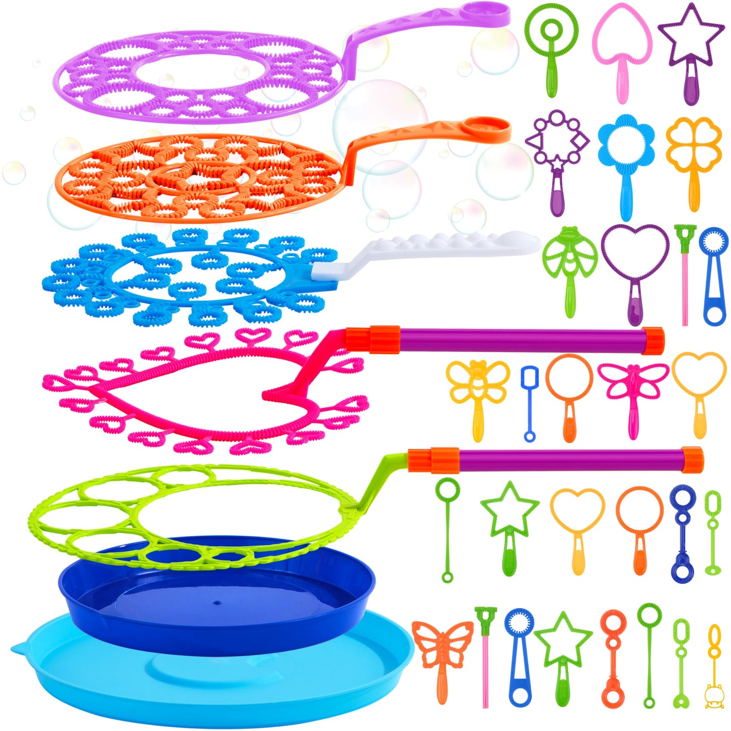 JOYIN Big Bubble Wands Set Bulk for Kids Summer Outdoor Toy Game Activity Party Favors, 18 Pcs Giant Bubble Maker with Tray, 12" Large, 6 Pcs Solution Suitable for All Age People