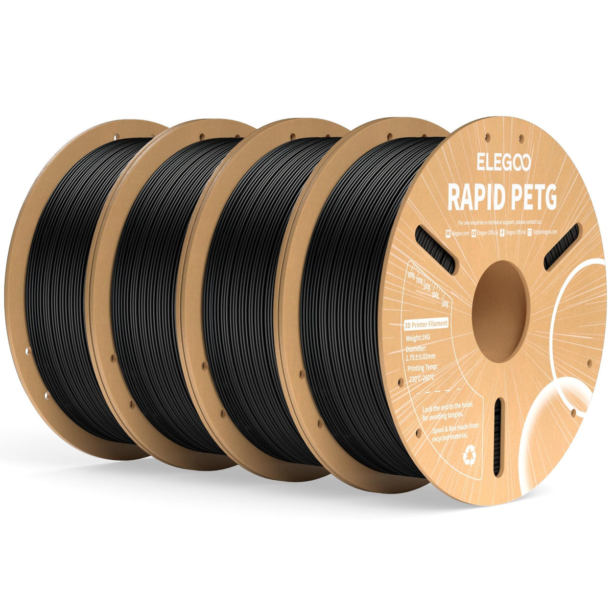 ELEGOO Rapid PETG 3D Printer Filament 1.75mm Black 1KG