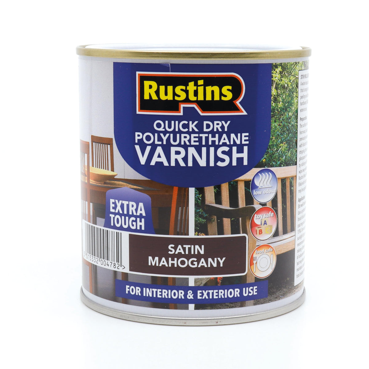 RustinsQuick Dry Poly Varnish Satin Clear 500ml -Tough, Water-Based Clear Finish in Gloss, Matt or Satin; Durable Protection for Interior Wood, Furniture and Floors
