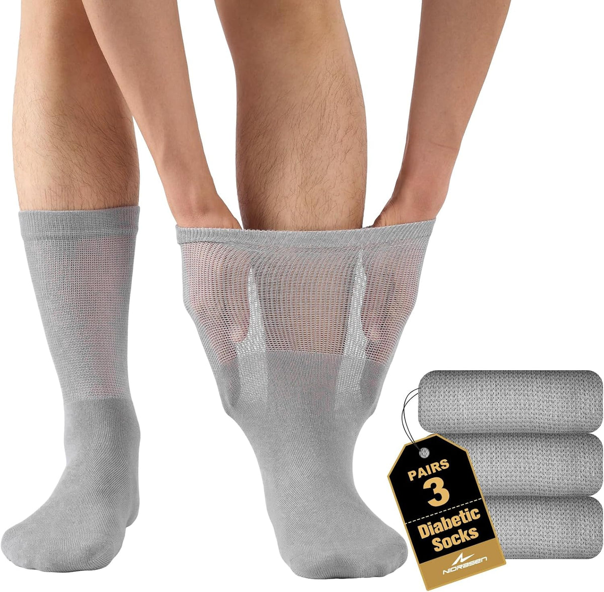 Niorasen Men's Extra Wide Diabetic Bamboo Socks, 3/6 Pairs