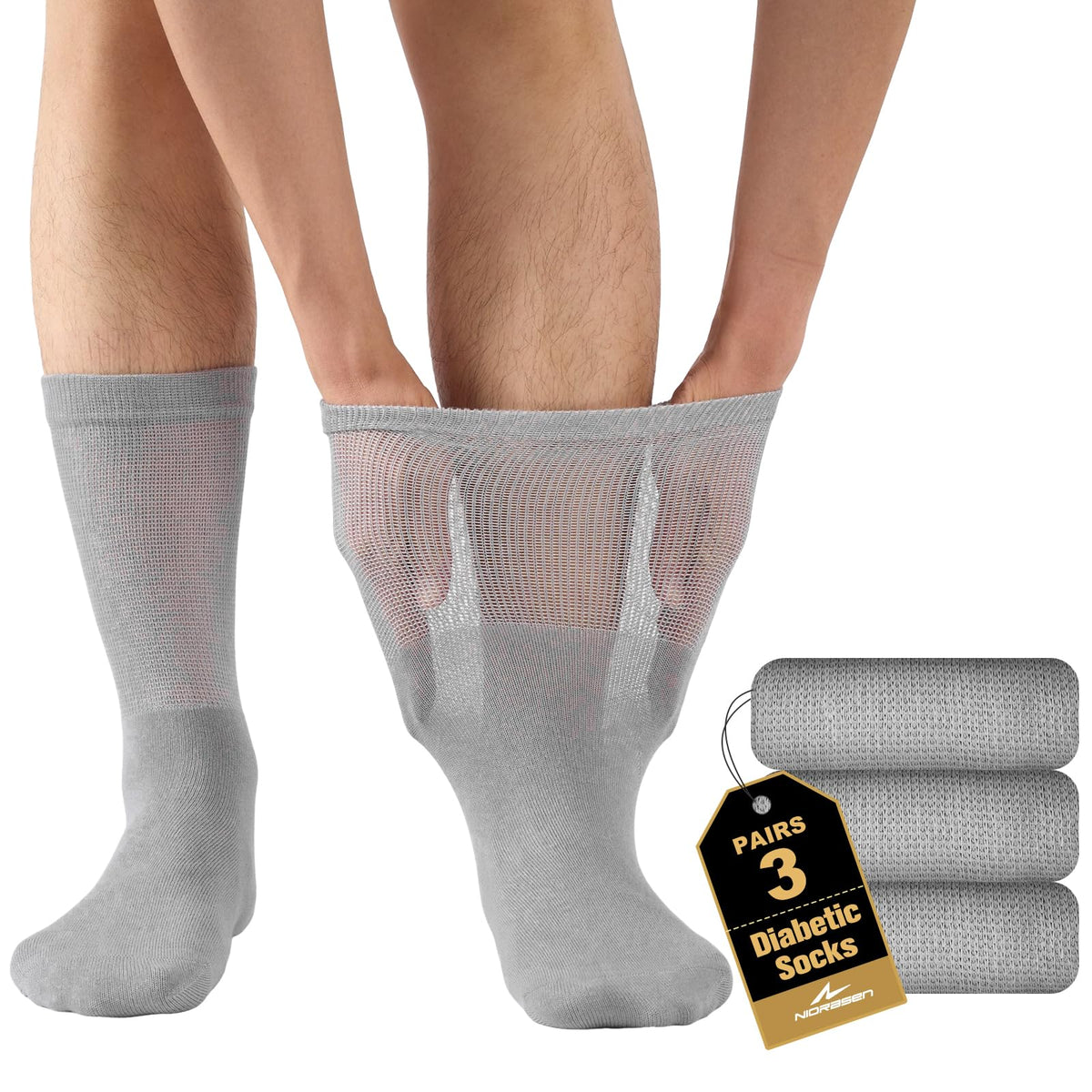 Niorasen Men's Extra Wide Diabetic Bamboo Socks, 3/6 Pairs