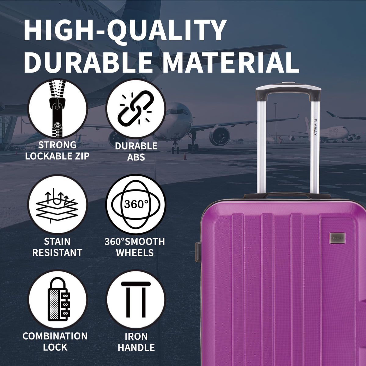 FLYMAX 29" Large Suitcase 4 Wheel Lightweight Luggage Hard Shell Travel Case Hold Check in Fits 23kg - 27kg + 3 Digit Lock Suitcase Large + Telescopic Handle 103 Litre Capacity