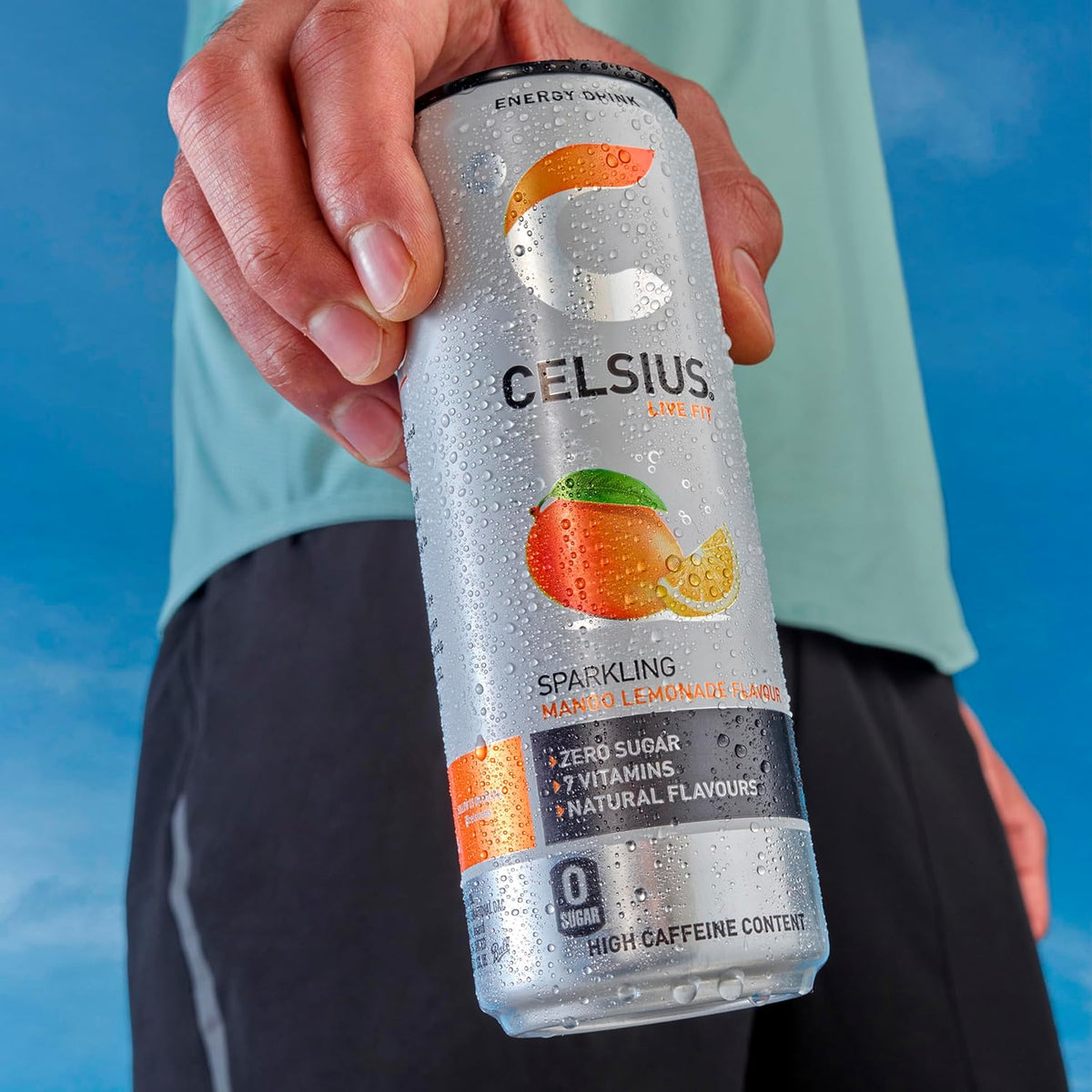 CELSIUS Energy Drink, Sparkling Mango Lemonade, Natural Flavours. No Artificial Colours, Sugar Free Energy Drinks, 355 mL, 4-Pack