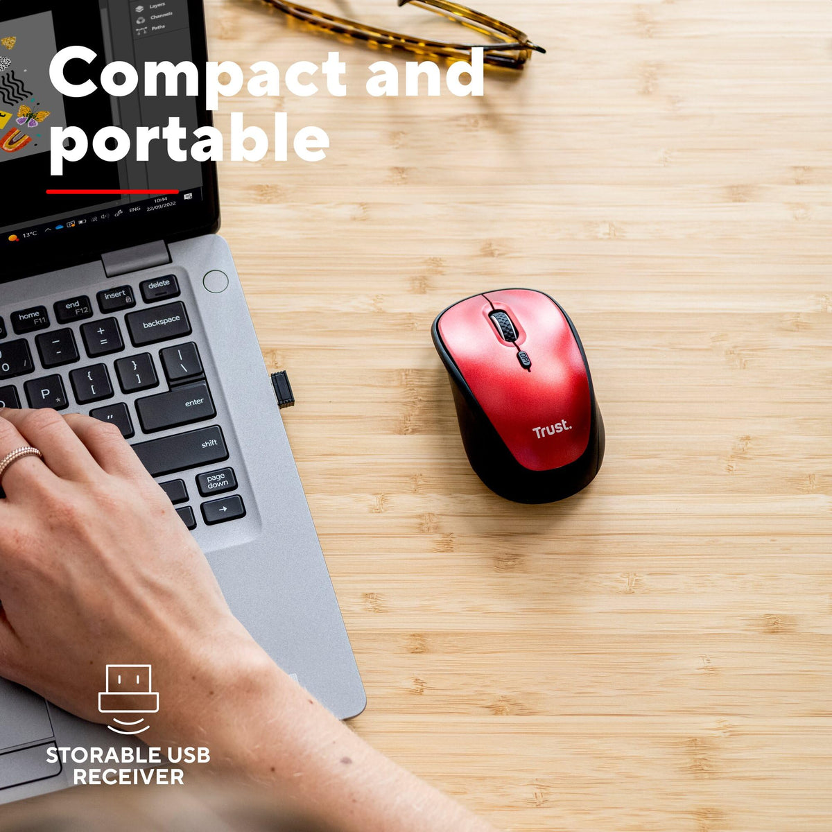 Trust Yvi FX Wireless Mouse with LED Illumination, USB Micro Receiver, RF 2.4 GHz, 800/1600 DPI, Ambidextrous, 8 m Range, Computer Mouse for Laptop, PC and Mac - Pink