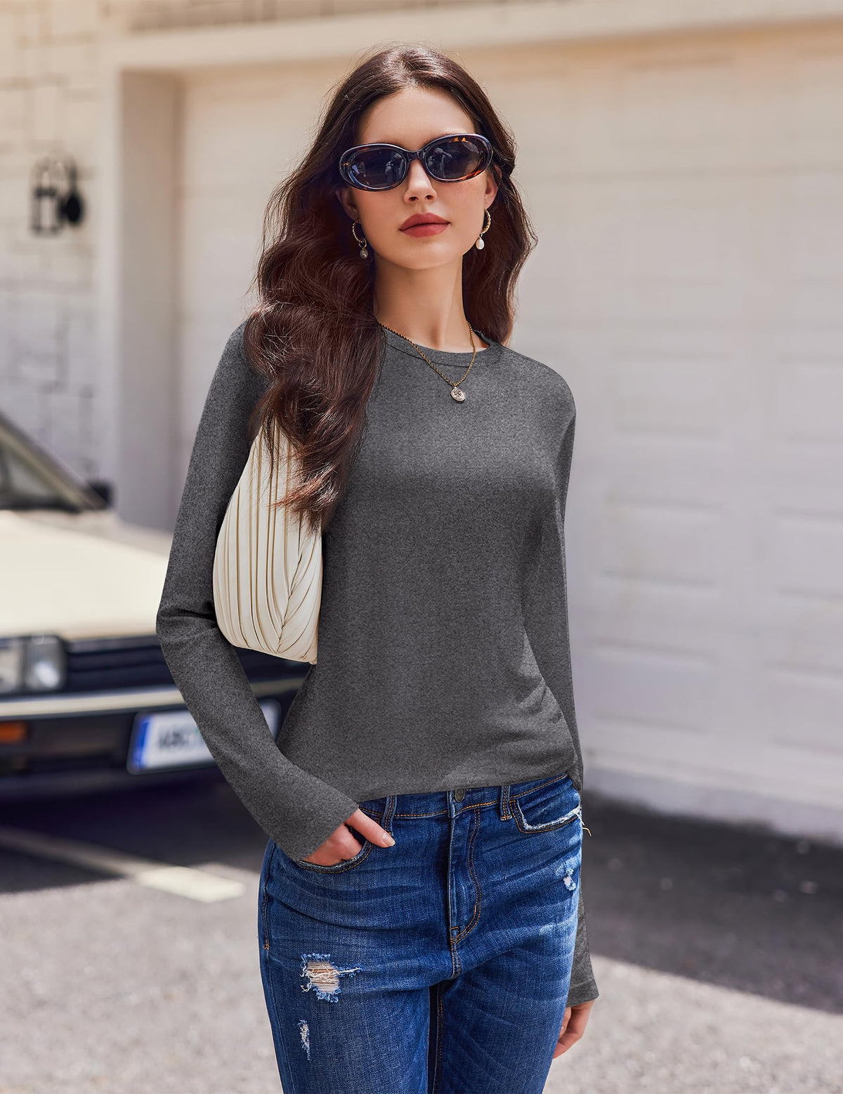 Ekouaer 1/3 Pack Womens Tops Long Sleeve T Shirts Soft Basic Tunic Top