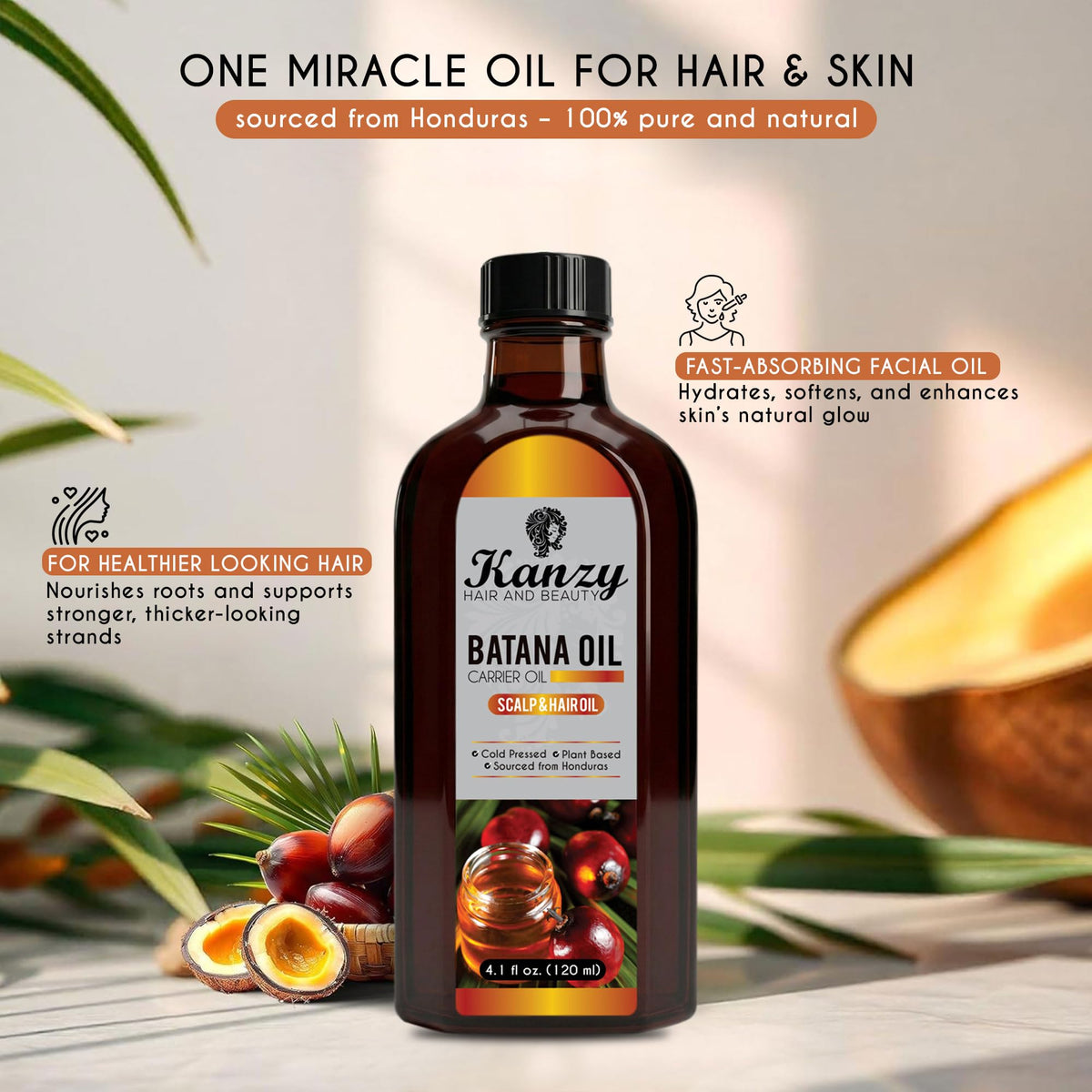 Kanzy Vitamin E Oil for Skin, Hair, Lips and Face - Naturally Sourced Multi-Purpose Plant-Based Vitamin E Oil for Hair Growth as Skincare and Haircare Product for both Men and Women (30 ml)