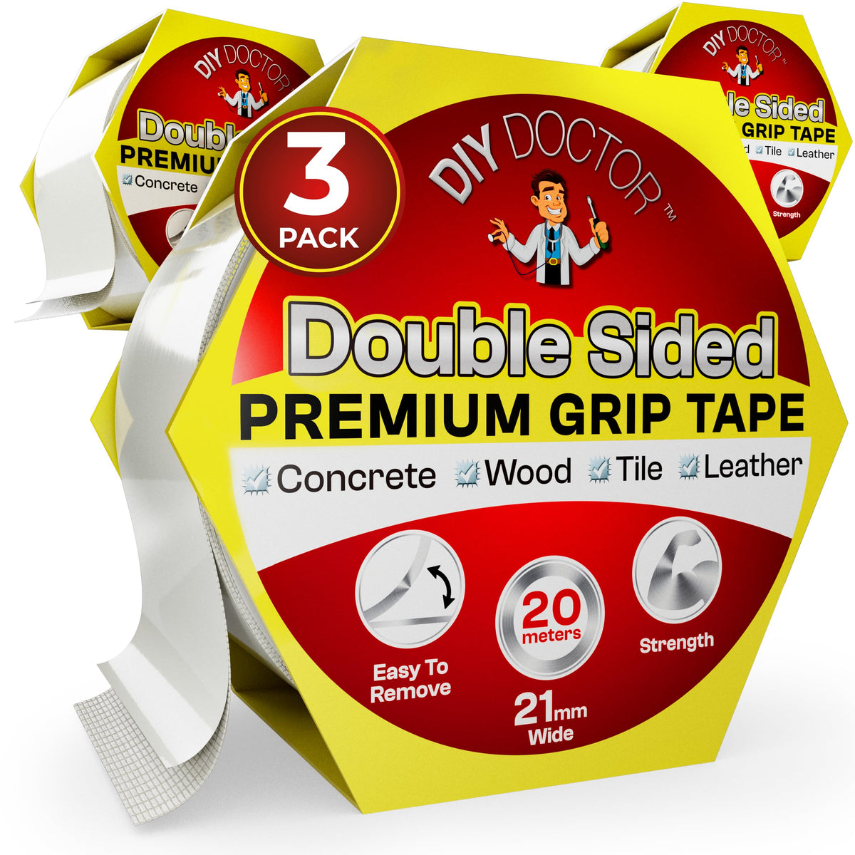 DIY Doctor Double Sided Carpet Tape, Heavy Duty, 20m x 21mm, 1 Pack