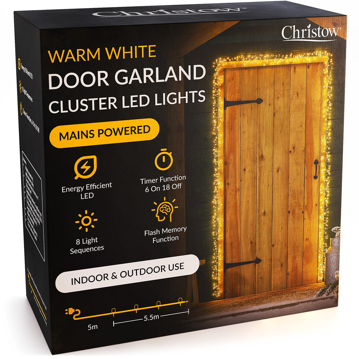 Christow Cluster Light Christmas Door Garland, 800 LEDs, Multi-Coloured