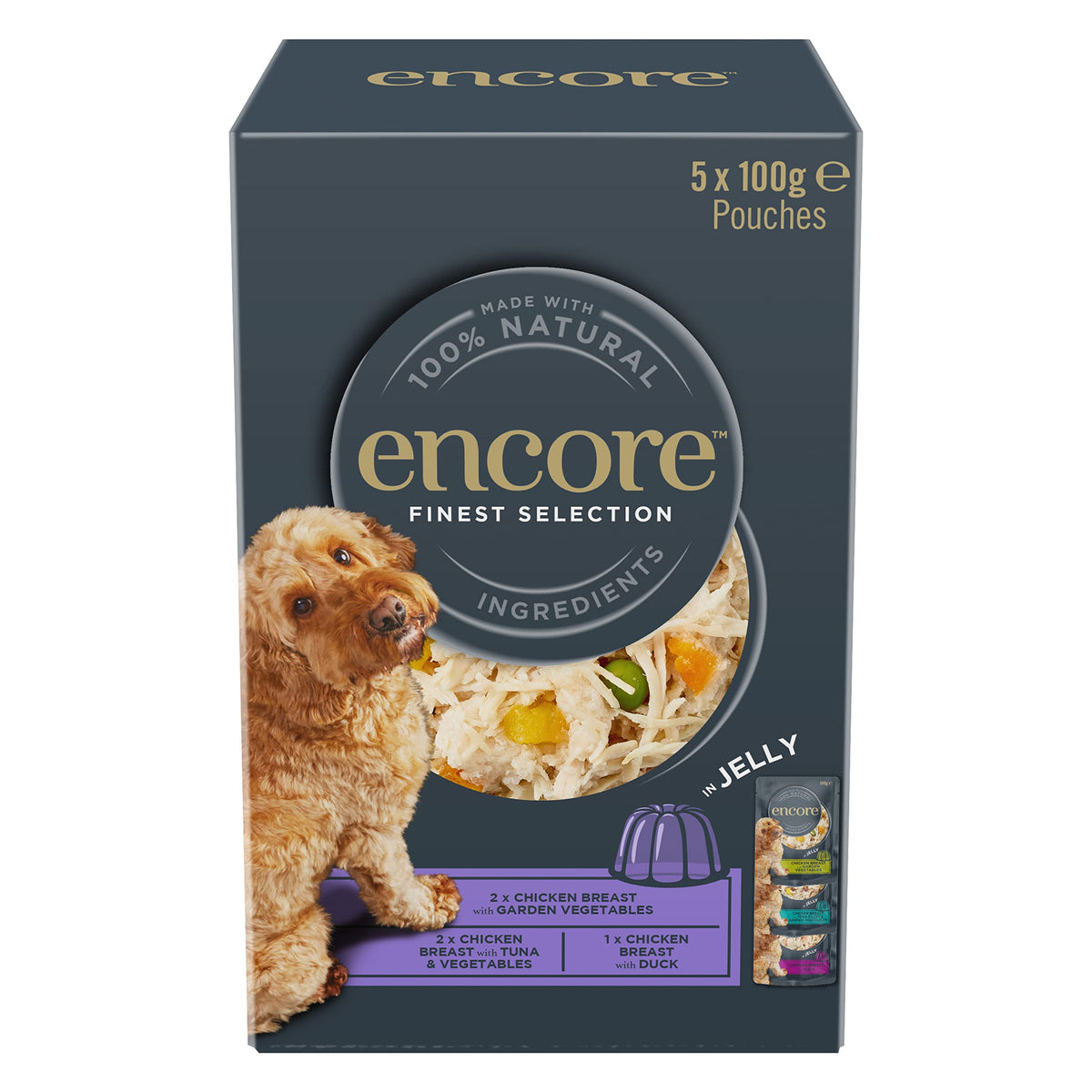 Encore 100% Natural Wet Dog Food, Chicken with Fish Selection in Broth 100g Pouch (Pack of 15x100g)
