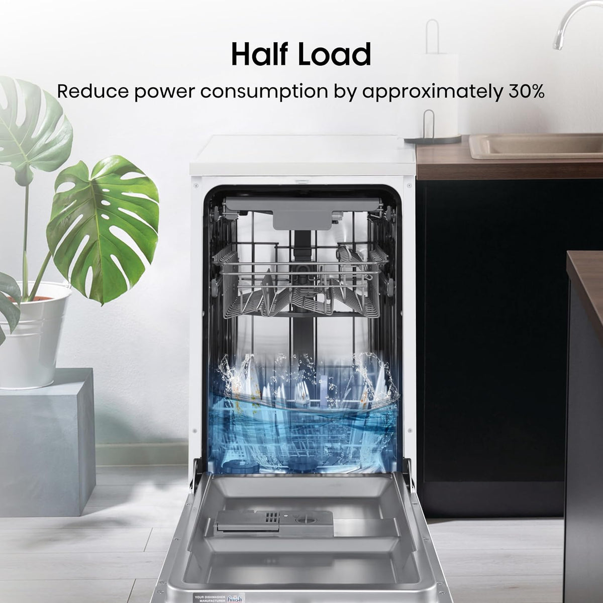 Hisense HS523E15WUK Slimline 10 Places Free Standing Dishwasher White with 30 Minutes Quick Wash [Energy Class E]