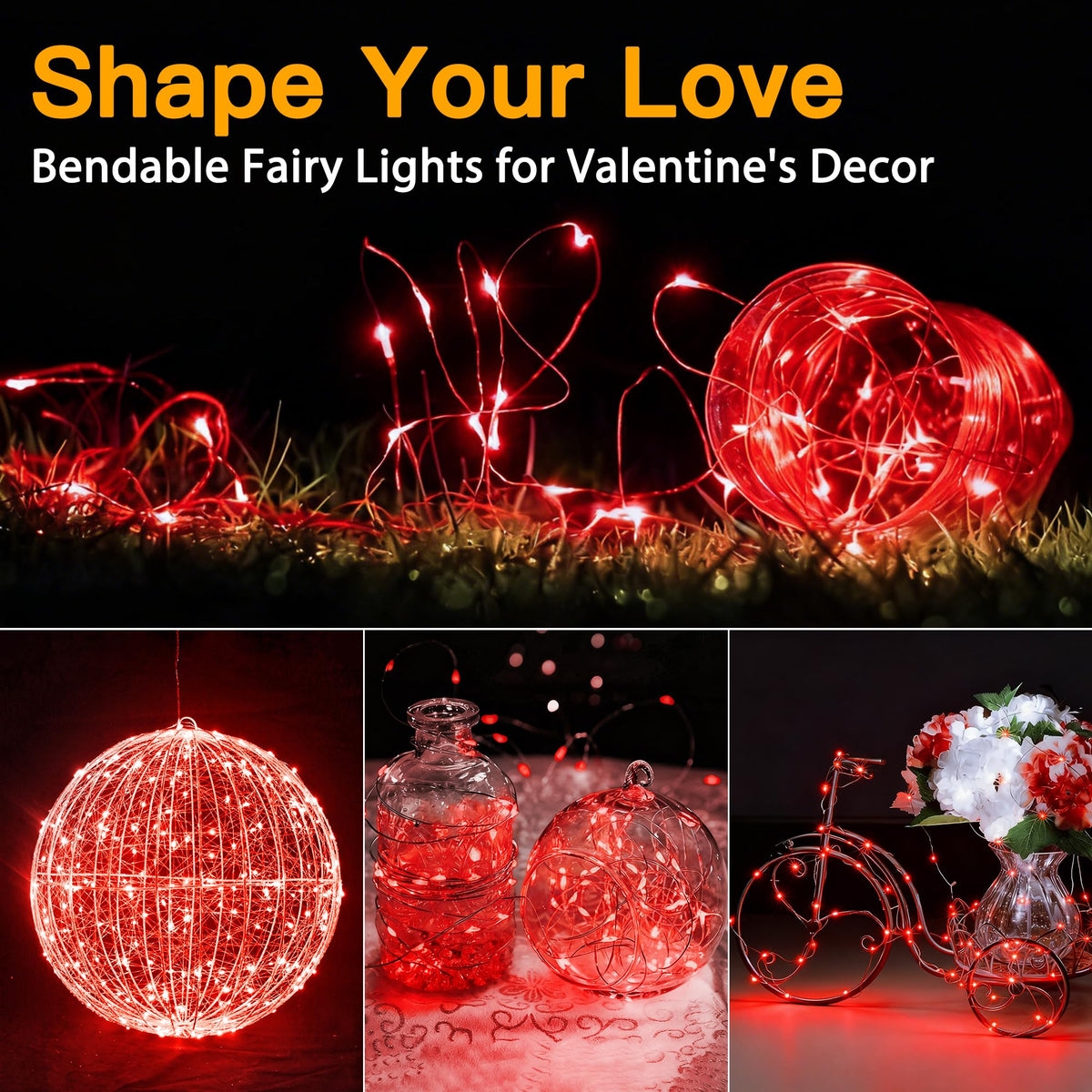 Ollny 10m 100LED Red Fairy Lights Battery Operated,Copper Wire String Light
