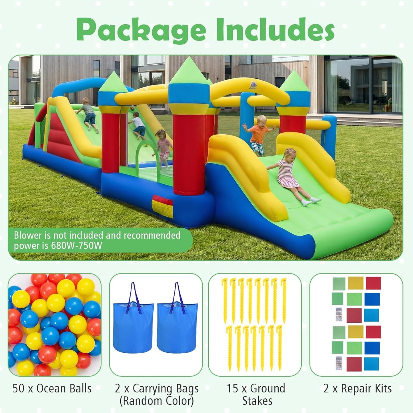 COSTWAY Giant 2-Part Inflatable Bounce House with Obstacle Course, Dual Slides & Tunnels — 940cm | Ages 3-12