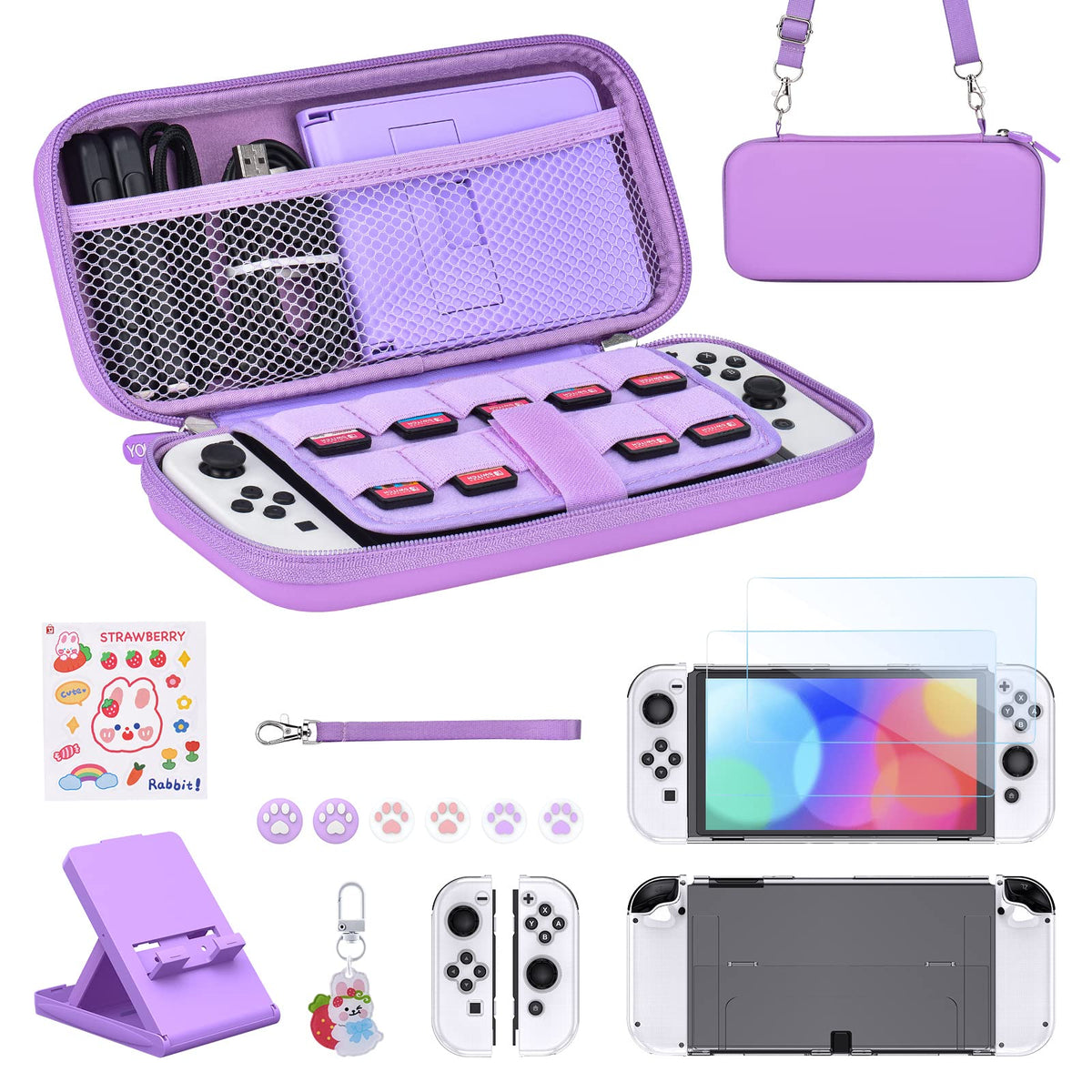 Younik Switch Accessories Bundle, 17 in 1 Switch Accessories Kit for Girls Include Switch Carrying Case with 9 Game Card Slots, Adjustable Stand, Protective Case for Switch Console & J-Con (Blue)