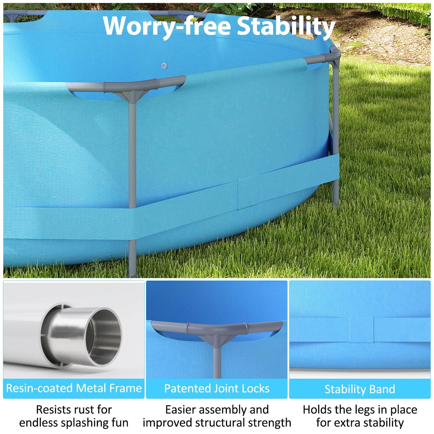 COSTWAY Above Ground Swimming Pool, Outdoor Round/Rectangular Large Framed Pool Set, Metal Frame Garden Family Pools for Kids and Adults (Gray, 300 x 207 x 66 cm, Rectangular)