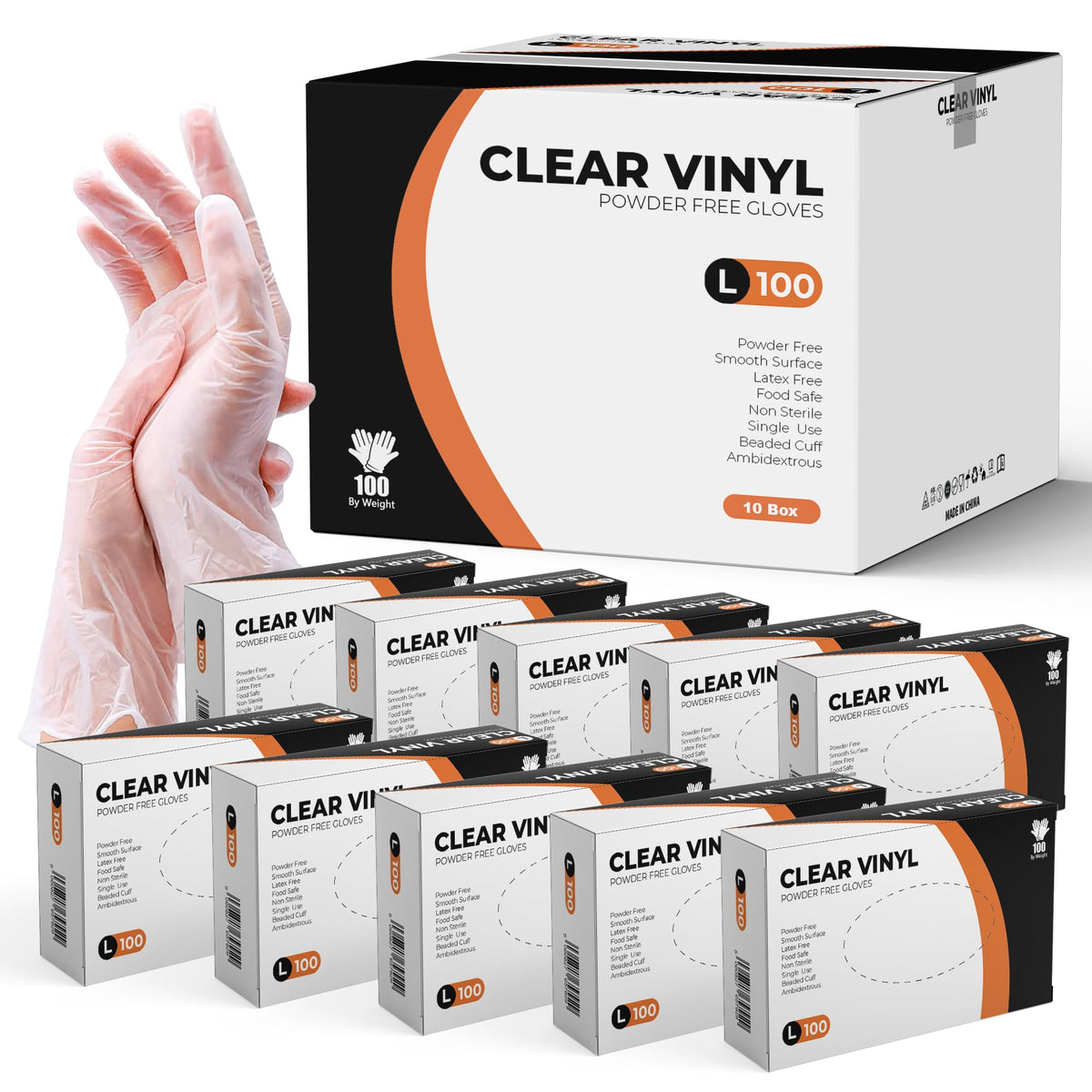 Clear Vinyl Gloves, 100 Count, Clear Disposable Gloves (100, Medium)