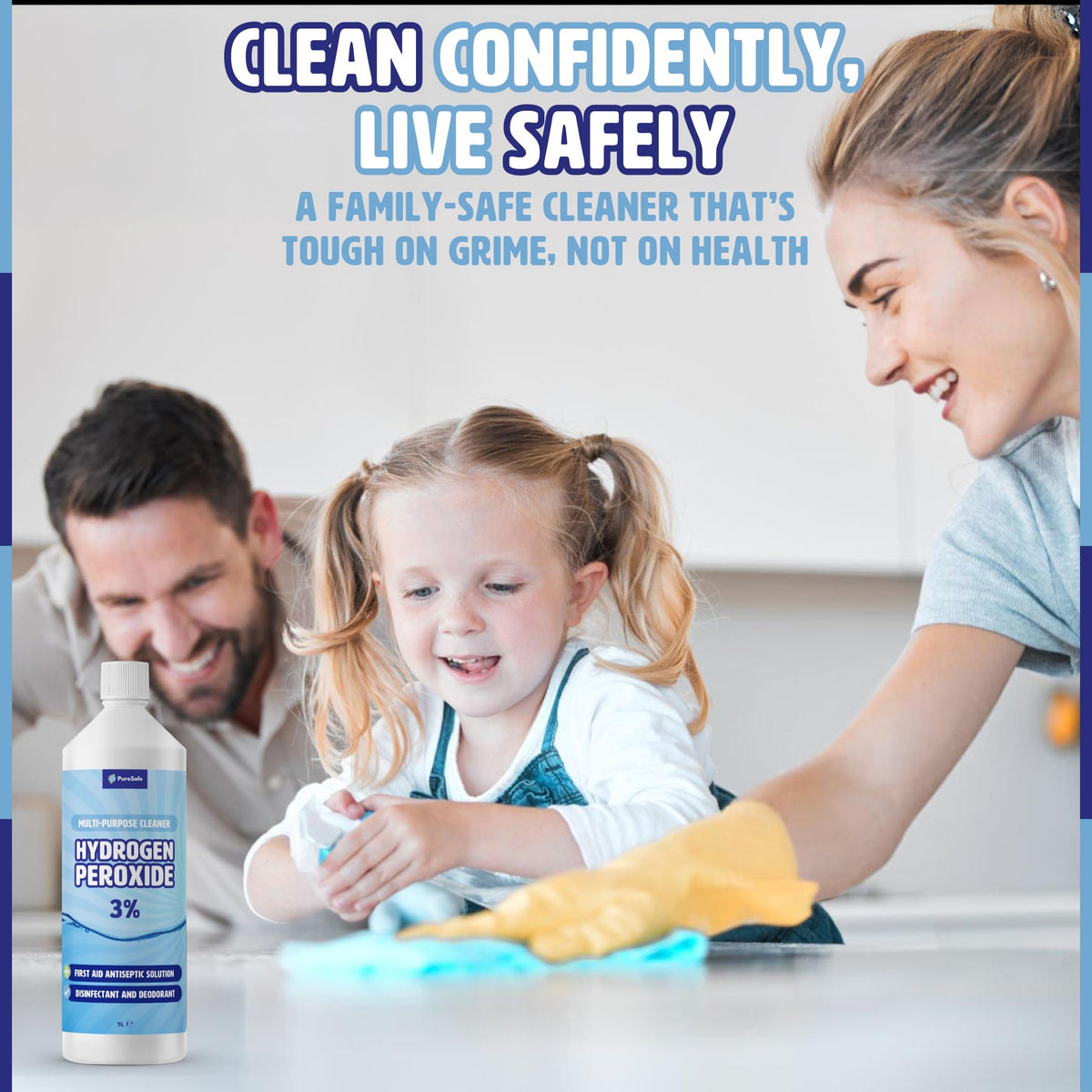 Pure Safe Hydrogen Peroxide 3% Solution 500ml – Multi-Purpose Household Cleaner, Surface Disinfectant, Mould and Mildew Remover, Stain Fighter, Grout Whitener, Kitchen and Bathroom Sanitiser