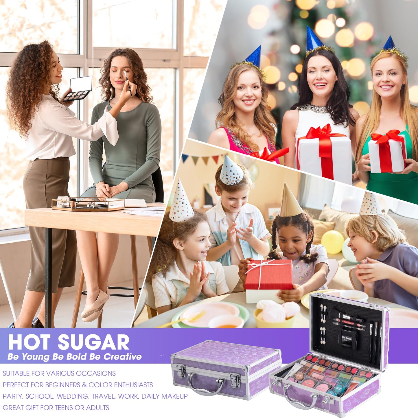 Hot Sugar Girls Makeup Set, Complete Starter Cosmetics Kit with Eye Shadow, Lip Balm, Blush, Lip Gloss, Brushes, Eye Pencils and Mirror (Mermaid)
